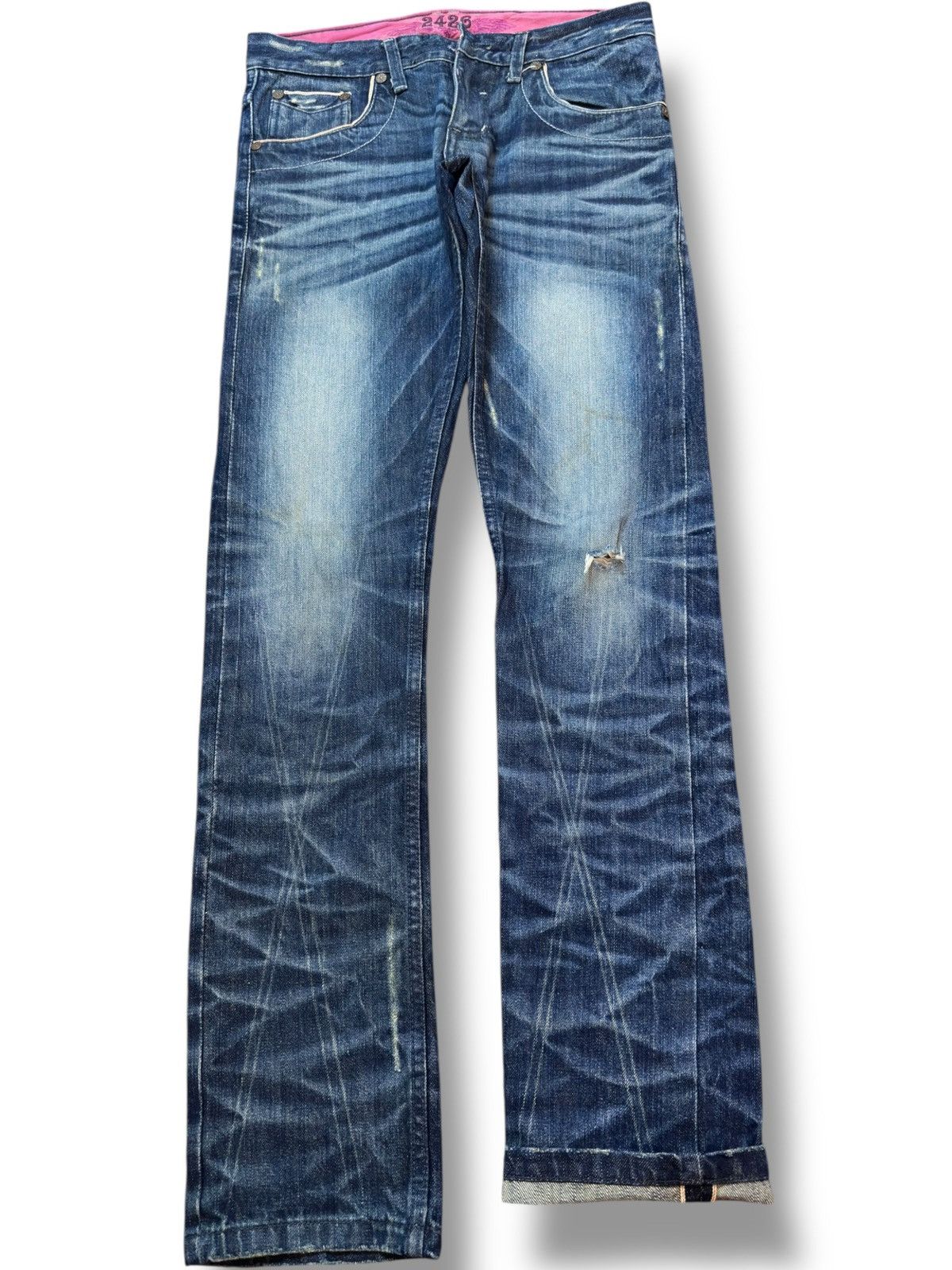 20471120 Vintage 2426 Selvedge Whiskers Distressed Denim Size US 31 - 1 Thumbnail