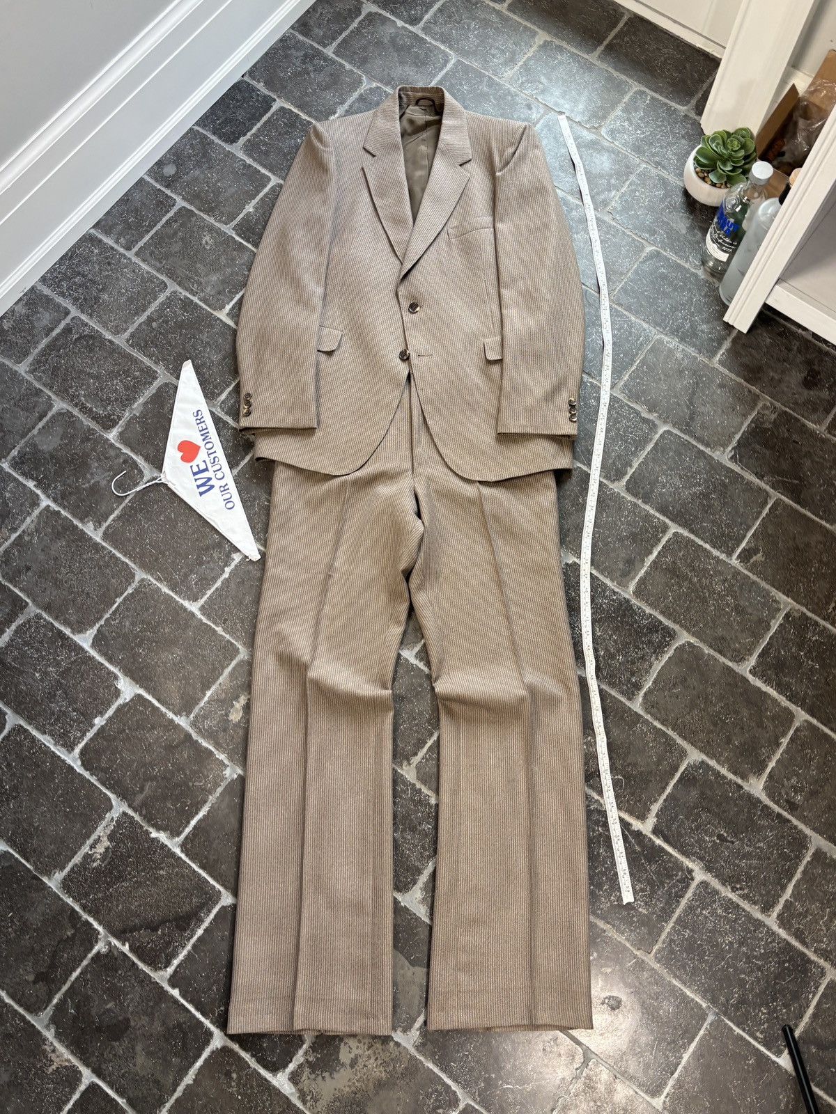 Vintage Vintage Wool Suit Brown Stripe Two Piece 2pc Matching Set Size 40L - 1 Thumbnail