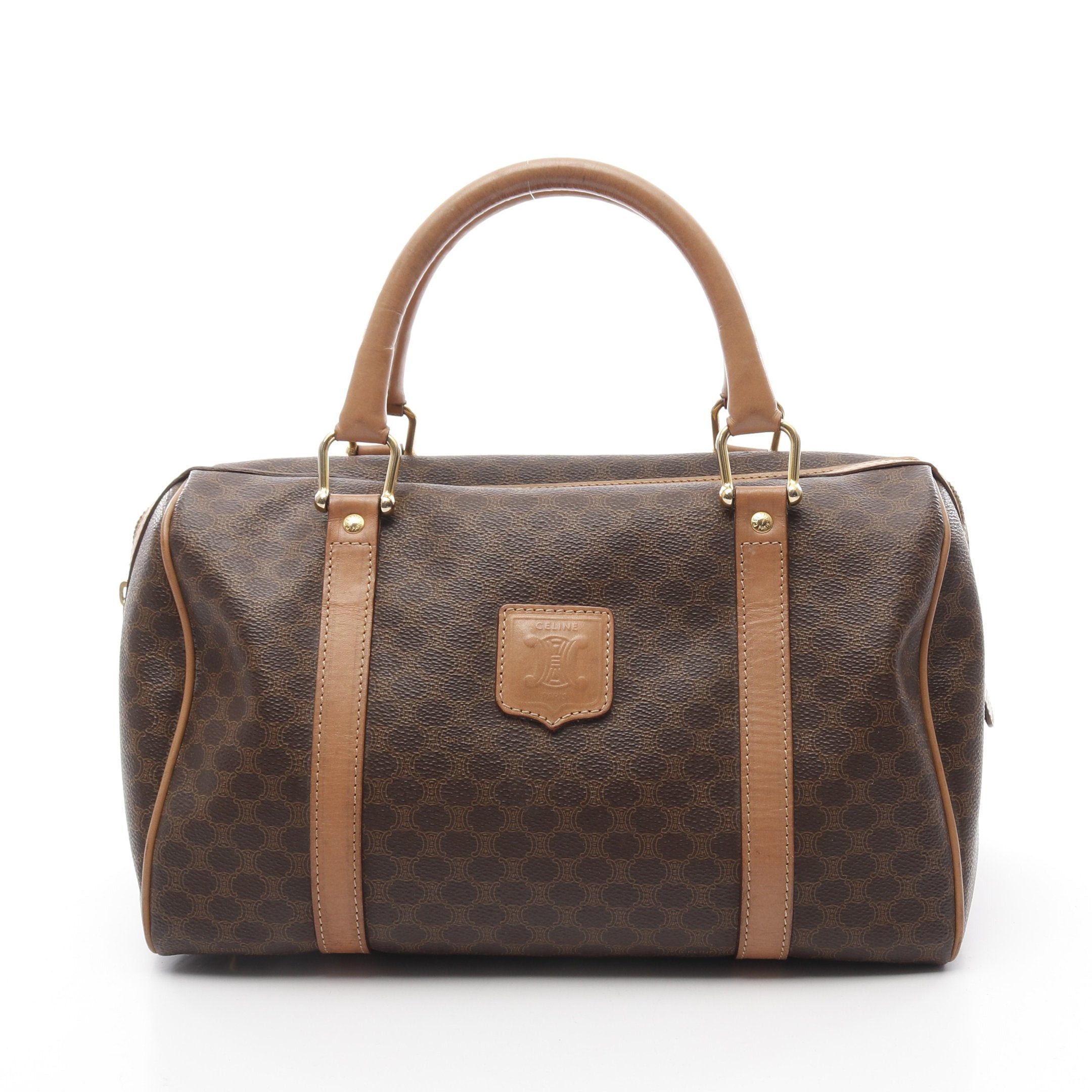 Celine Celine Macadam Handbag Mini Boston Bag Leather Brown Size ONE SIZE - 1 Thumbnail