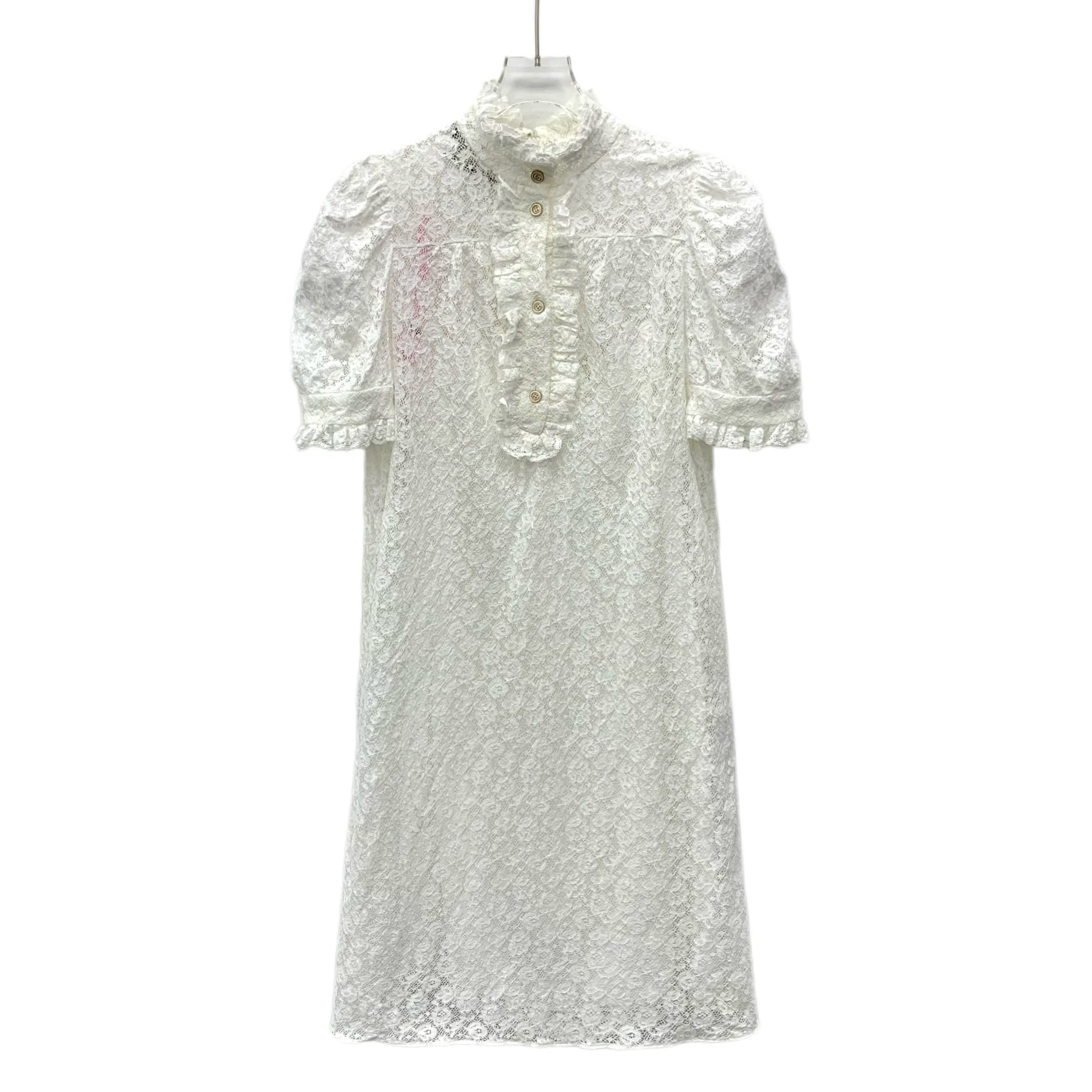 Gucci Gucci Lace Dress – White Floral Ruffle-Edge (Size M) Size M / US 6-8 / IT 42-44 - 1 Thumbnail