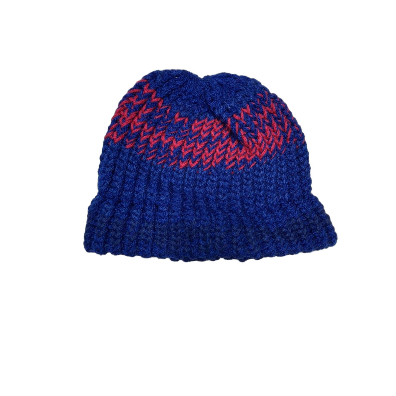 Vintage Crochet knit beanie hand made red blue custom cap snow toboggan soft adult Beanie Women One Size Red Blue Knit Crochet Accessories Size ONE SIZE - 1 Thumbnail