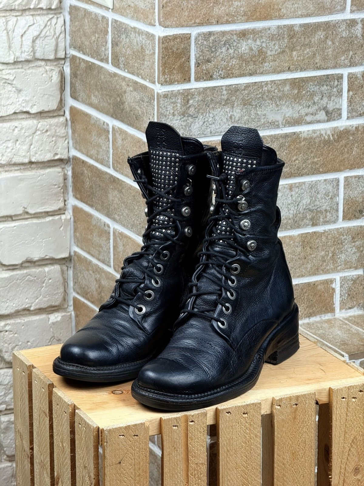 A.S.98 A.S98 Black Leather Zip Biker Combat Anant Garde Boots Size US 5.5 / IT 35.5 - 3 Thumbnail