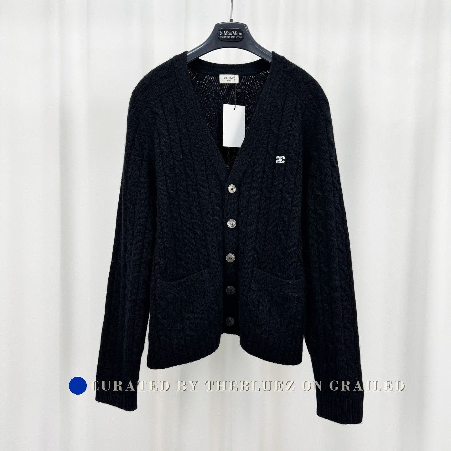 Celine Celine 25SS Triomphe Leather Panel Cable Knit Cardigan Size M / US 6-8 / IT 42-44 - 1 Thumbnail