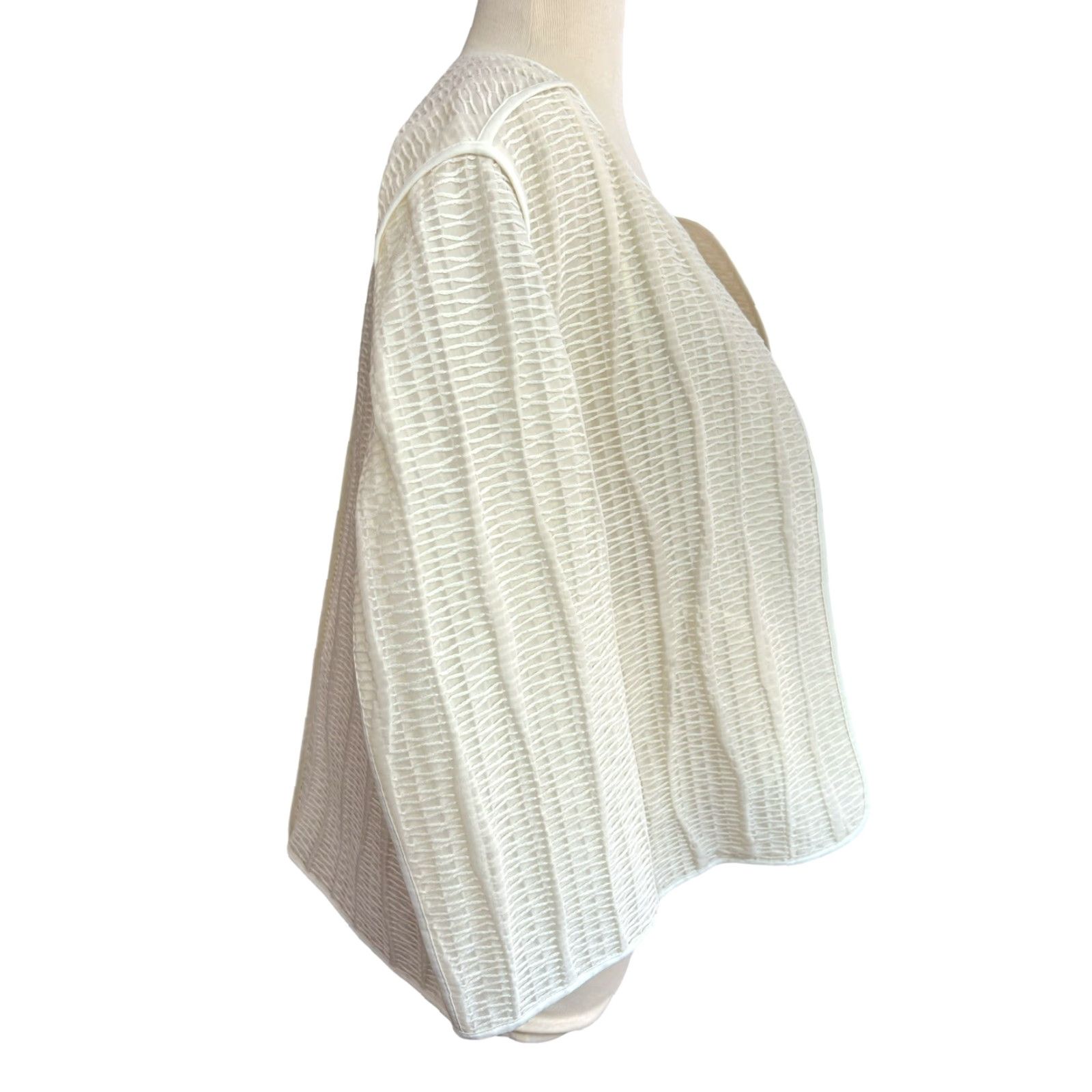 Vintage Lafayette 148 New York Cream Open Lagenlook Jacket Women's Open Front Cardigan Long Sleeve Ivory L x Large Size L / US 10 / IT 46 - 3 Thumbnail