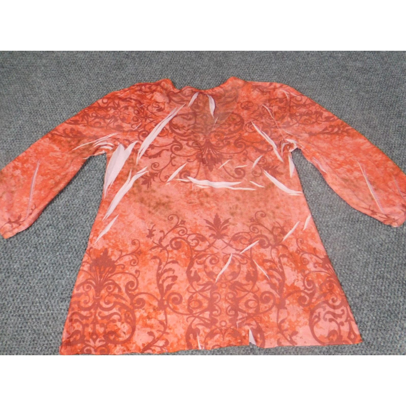Vintage Jane Ashley Blouse Women L Peach Floral V-Neck Pullover Stretch Top Casual Long Sleeve Ruffle Polyester Rayon Orange Size L / US 10 / IT 46 - 6 Thumbnail