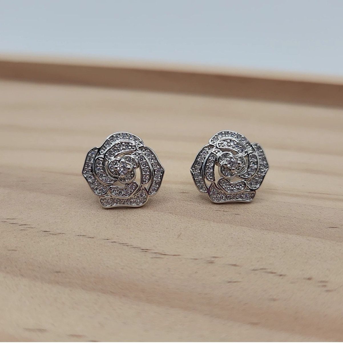Other Elegant Camellia Flower Stud Earrings - Cubic Zirconia Size ONE SIZE - 11 Thumbnail