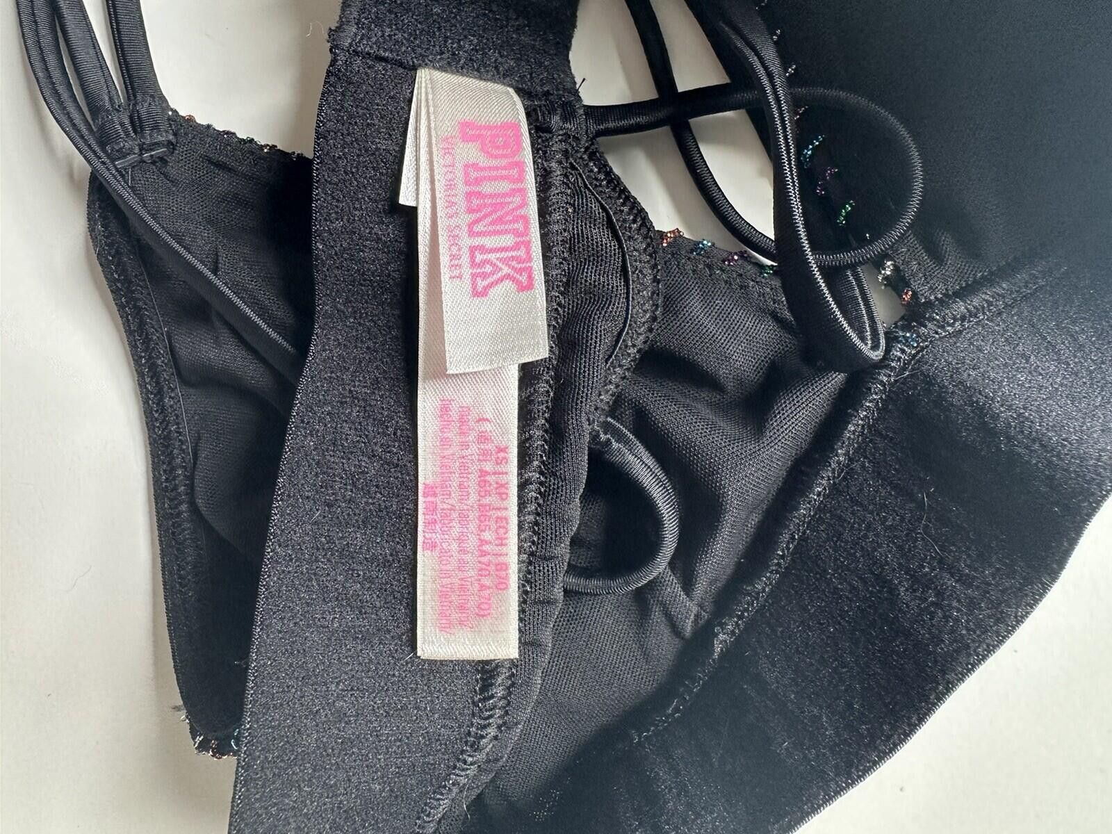 Pink Victoria Secret Pink Black & Rainbow Bralette Size ONE SIZE - 4 Thumbnail