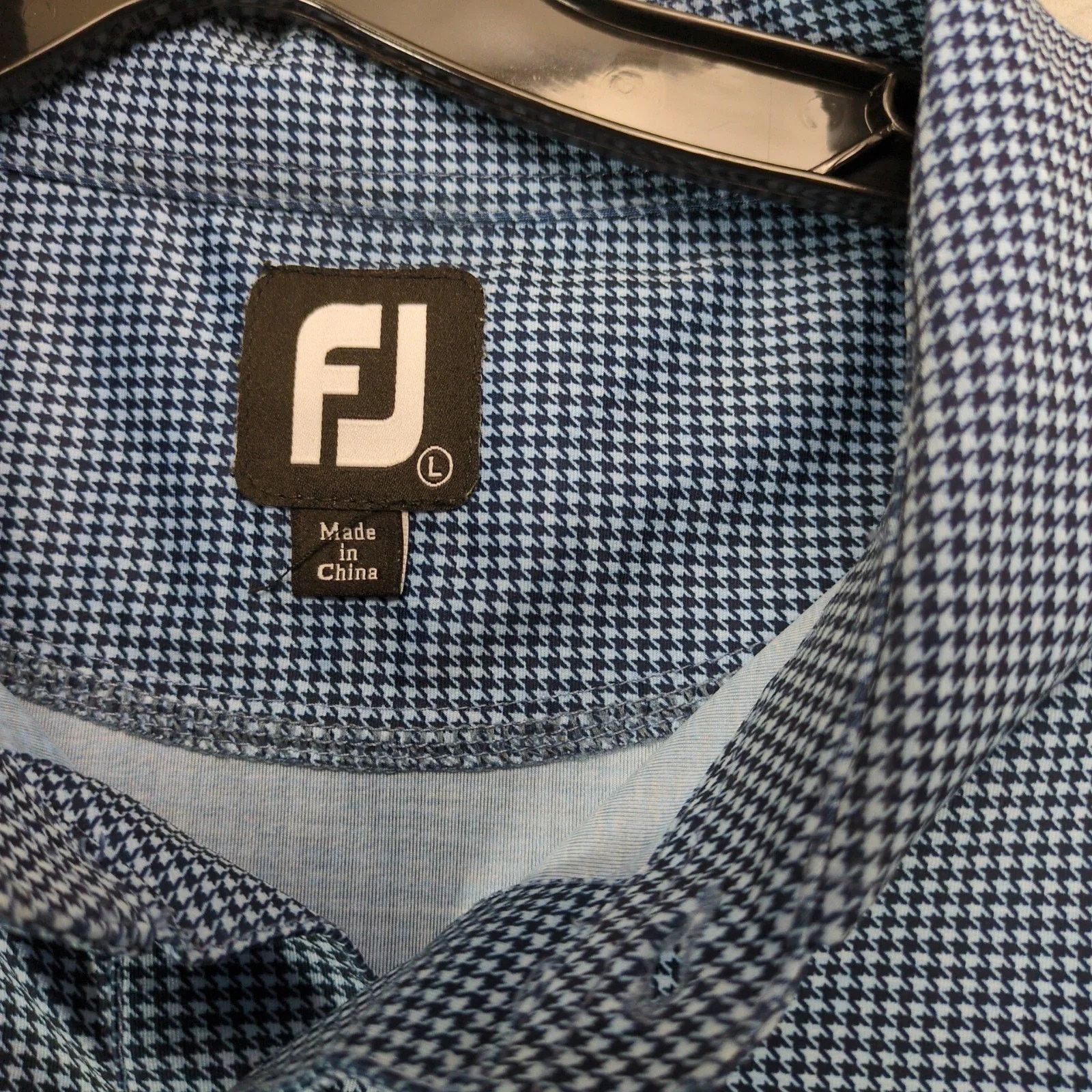 Footjoy FootJoy Blue Houndstooth Polo Shirt Mens L Short Sleeve Golf Size US L / EU 52-54 / 3 - 7 Thumbnail