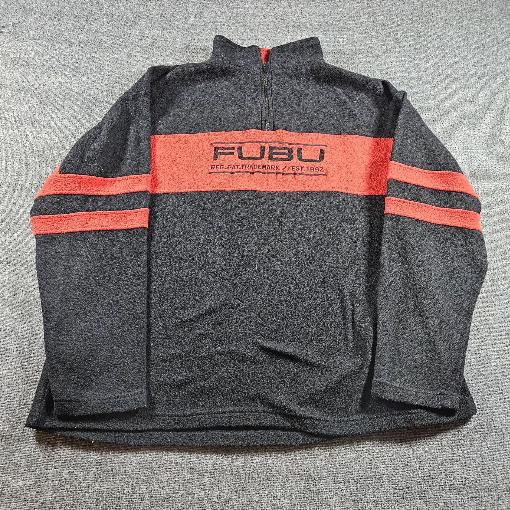 Fubu FUBU Sweatshirt XL Black 1/4 Zip Fleece Pullover Striped Logo Hip Hop Mens Size US XL / EU 56 / 4 - 2 Thumbnail