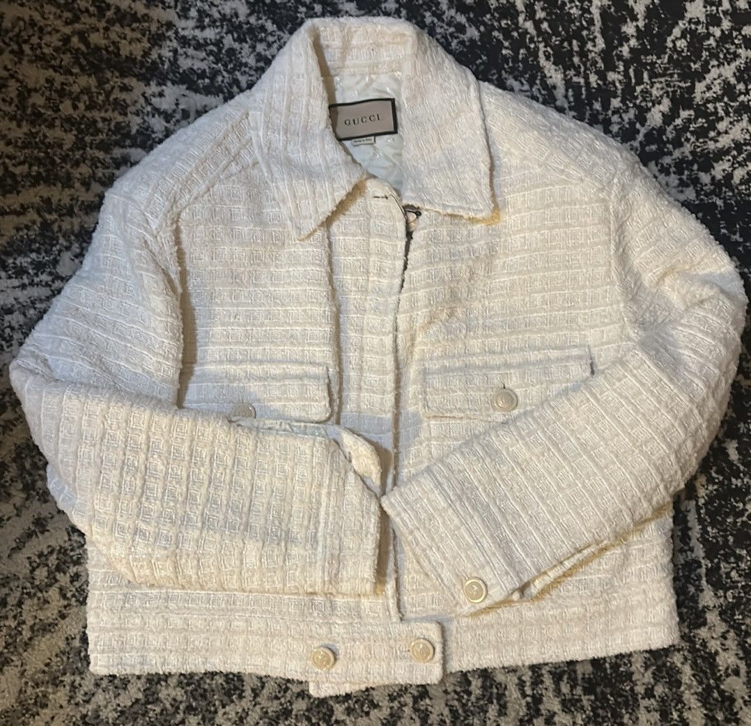 Gucci Gucci Window Tweed Bomber Jacket Ivory size IT 46 721995 Size L / US 10 / IT 46 - 3 Thumbnail