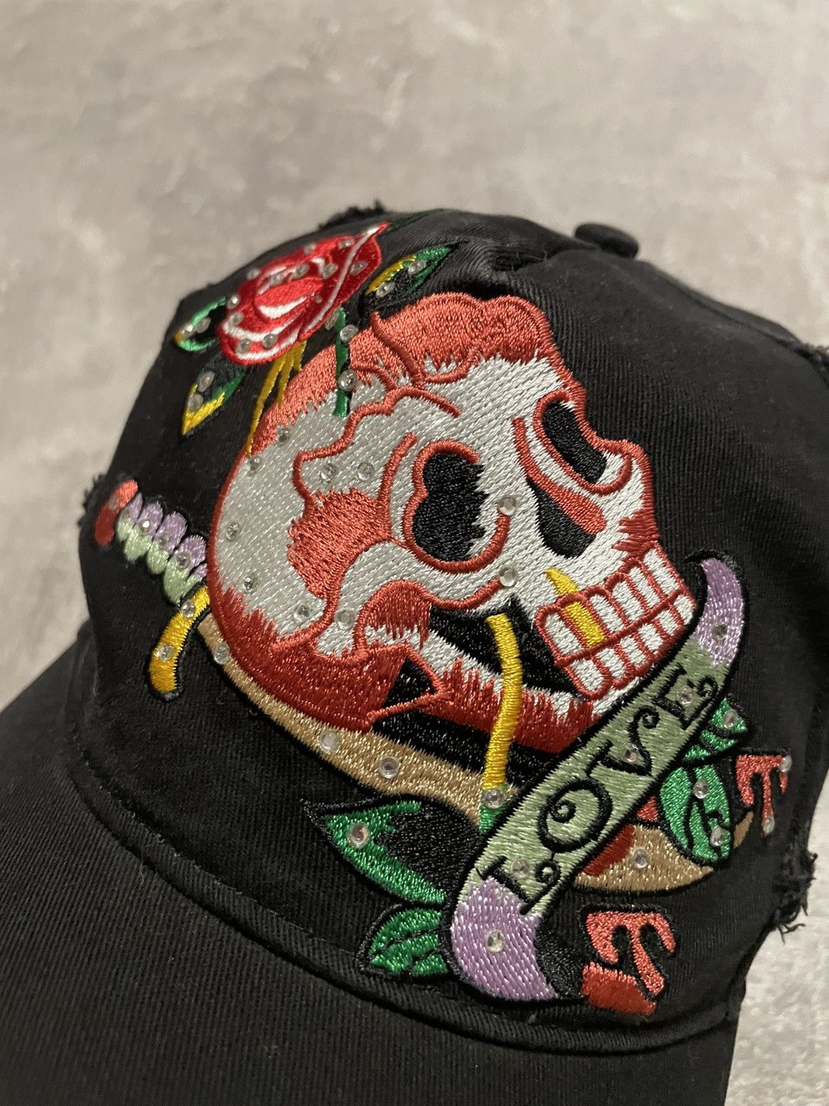 Ed Hardy × Japanese Brand Vintage Ed Hardy Style Skull Distressed Cap Y2K Size ONE SIZE - 4 Thumbnail