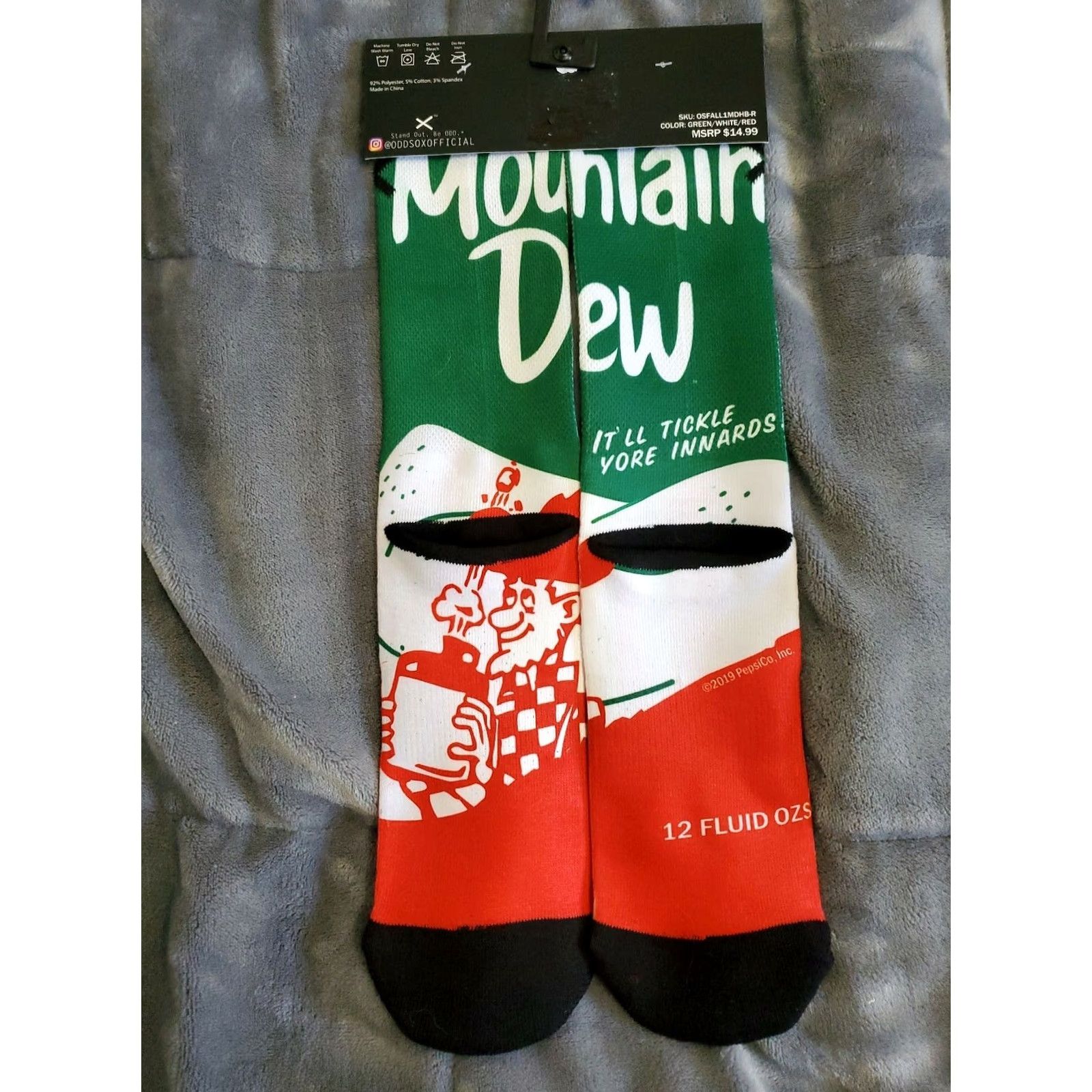 Logo 7 VINTAGE Mountain Dew Odd Sox Crew Socks 6-13 Men Green White Red Logo 90s/Retro Mens Size ONE SIZE - 4 Thumbnail