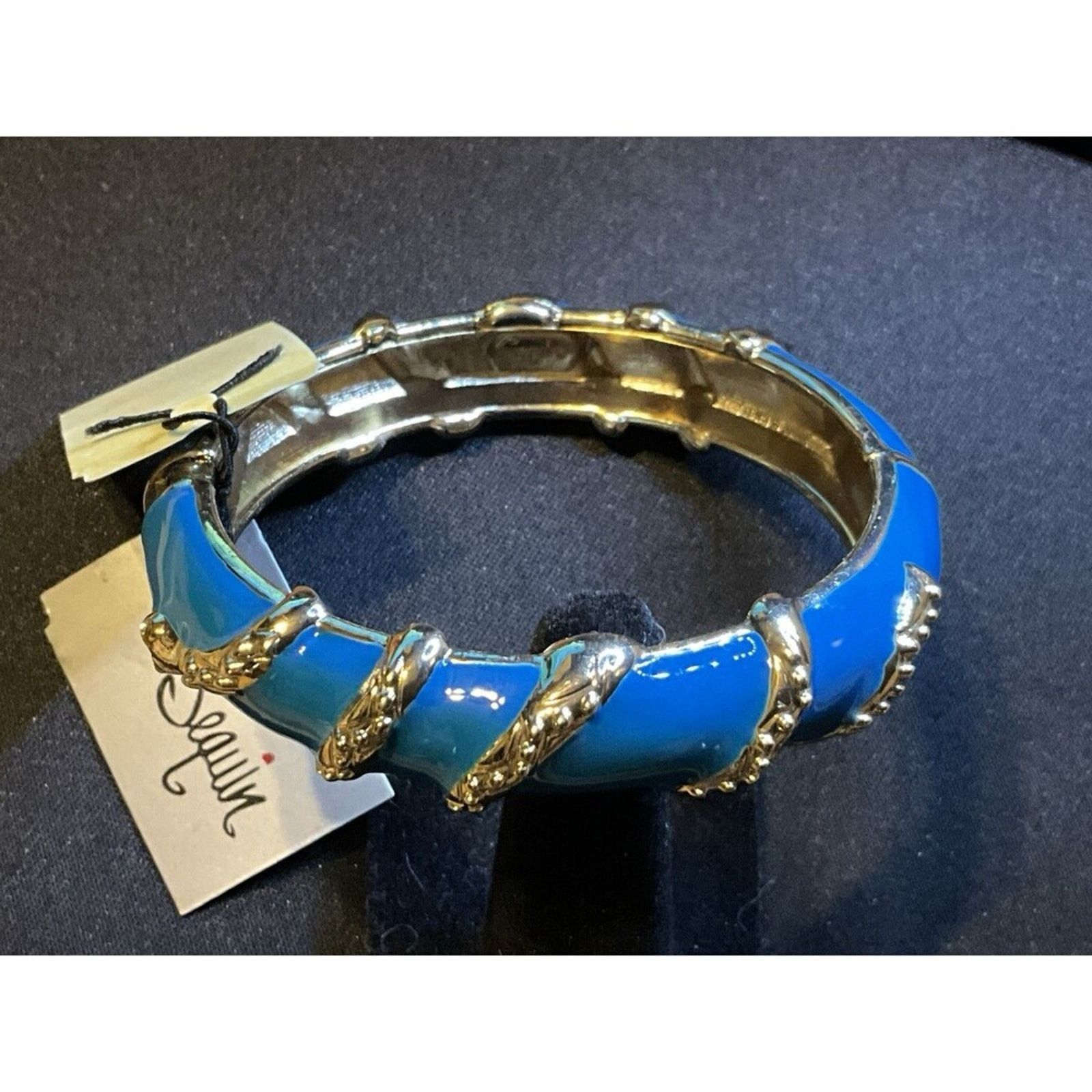 Other Sequin Blue Aqua Enamel Hinged Open Bangle Bracelet NWT 7in Size ONE SIZE - 3 Thumbnail