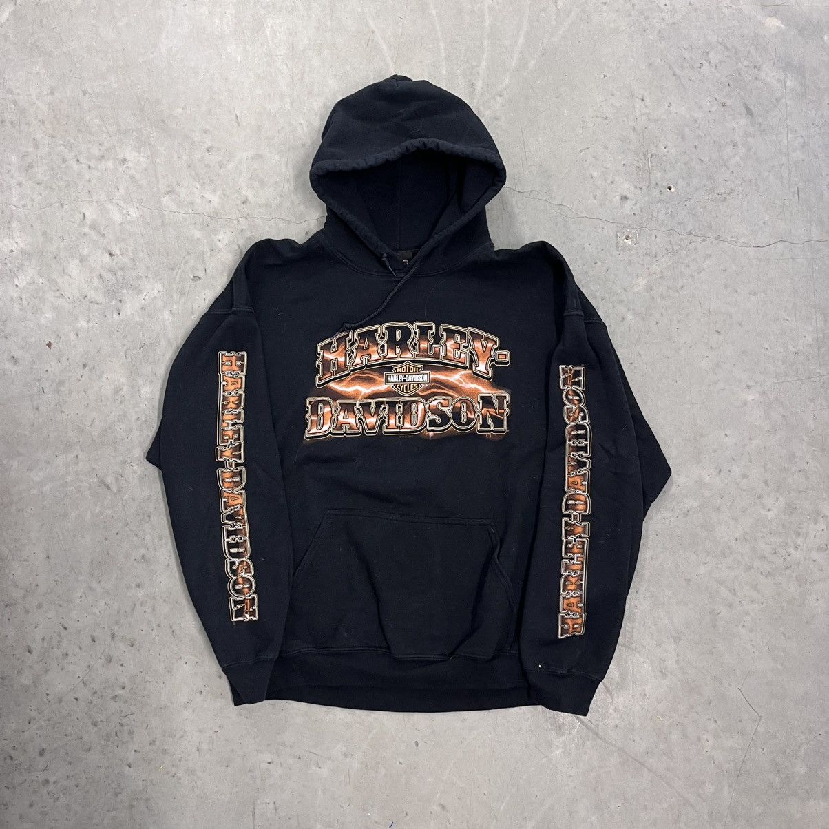 Harley Davidson × Vintage Crazy Vintage Harley Davidson Sleeve Print Hoodie Black XL Size US XL / EU 56 / 4 - 1 Thumbnail
