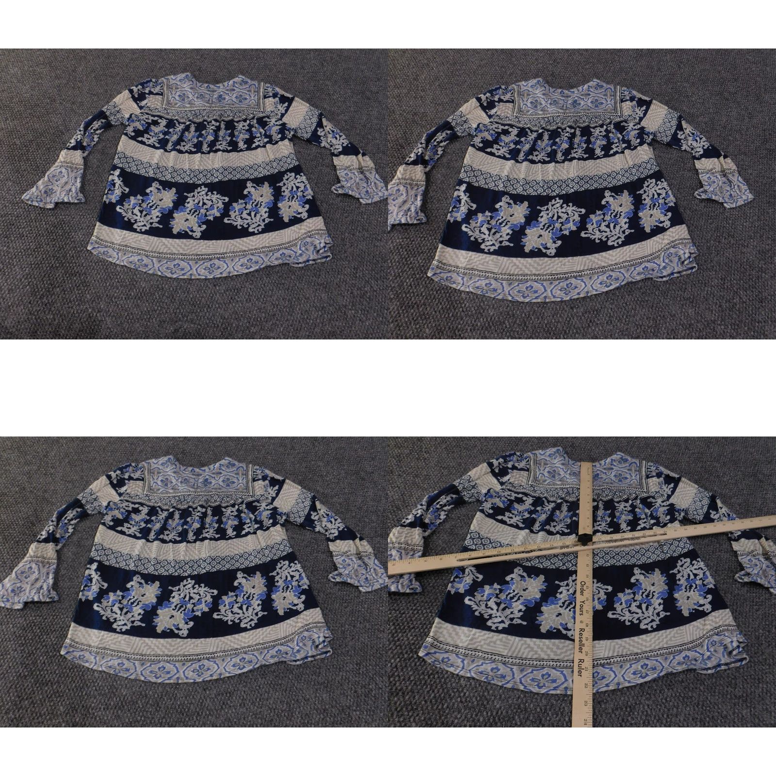 Lucky Brand Lucky Brand Blouse Womens L Blue Floral Boho Peasant Top Shirt Size L / US 10 / IT 46 - 8 Thumbnail