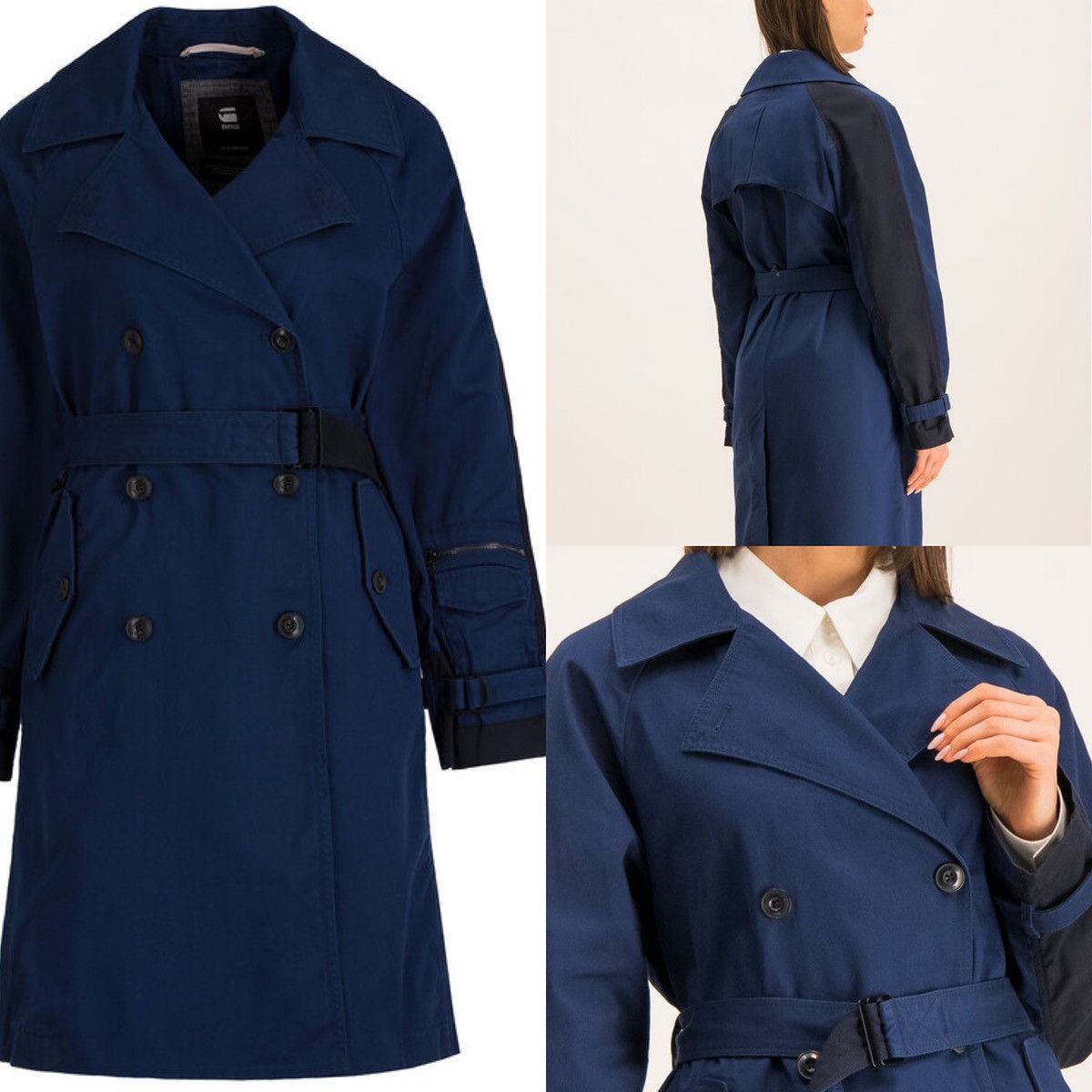 Designer × G-Star G-STAR RAW Duty Classic Trench Blue Cotton Long Coat Jacket Size M / US 6-8 / IT 42-44 - 5 Thumbnail