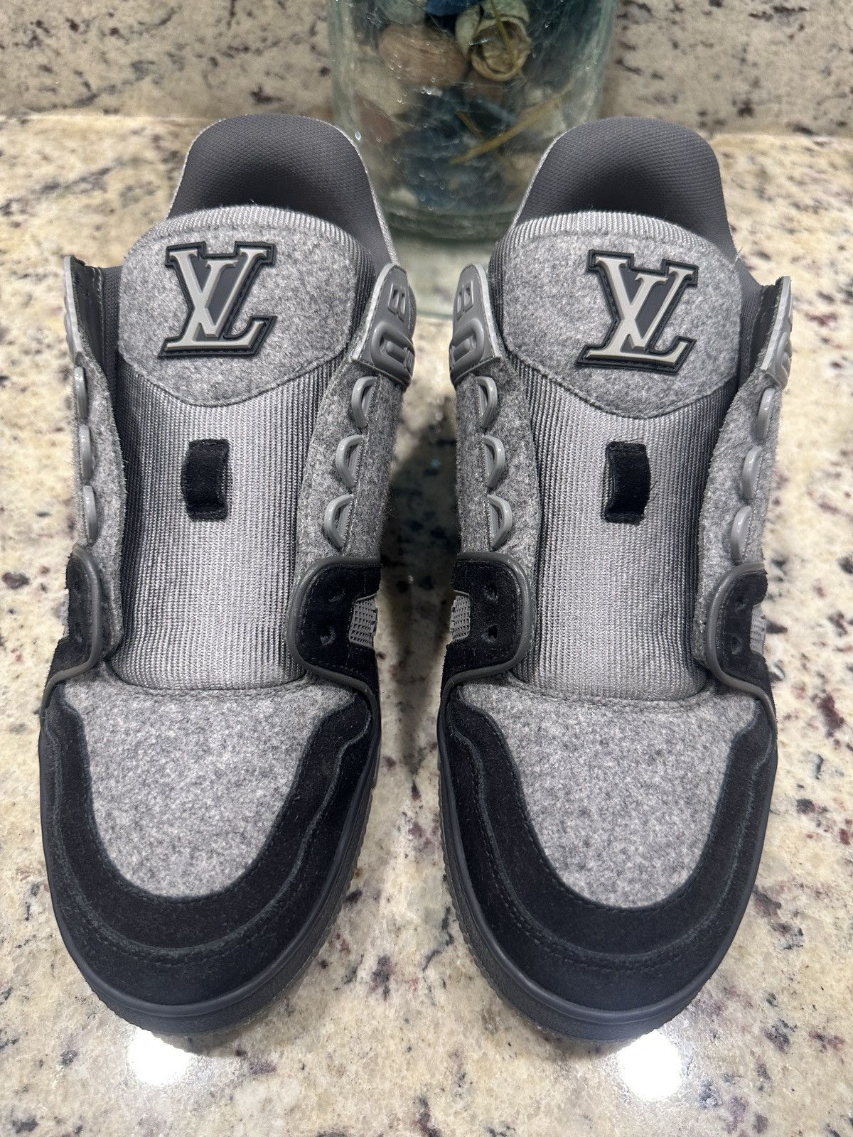 Louis Vuitton LOUIS VUITTON GREY WOOL BLACK LOW TOP TRAINERS SNEAKERS Size US 6.5 / EU 39-40 - 1 Thumbnail