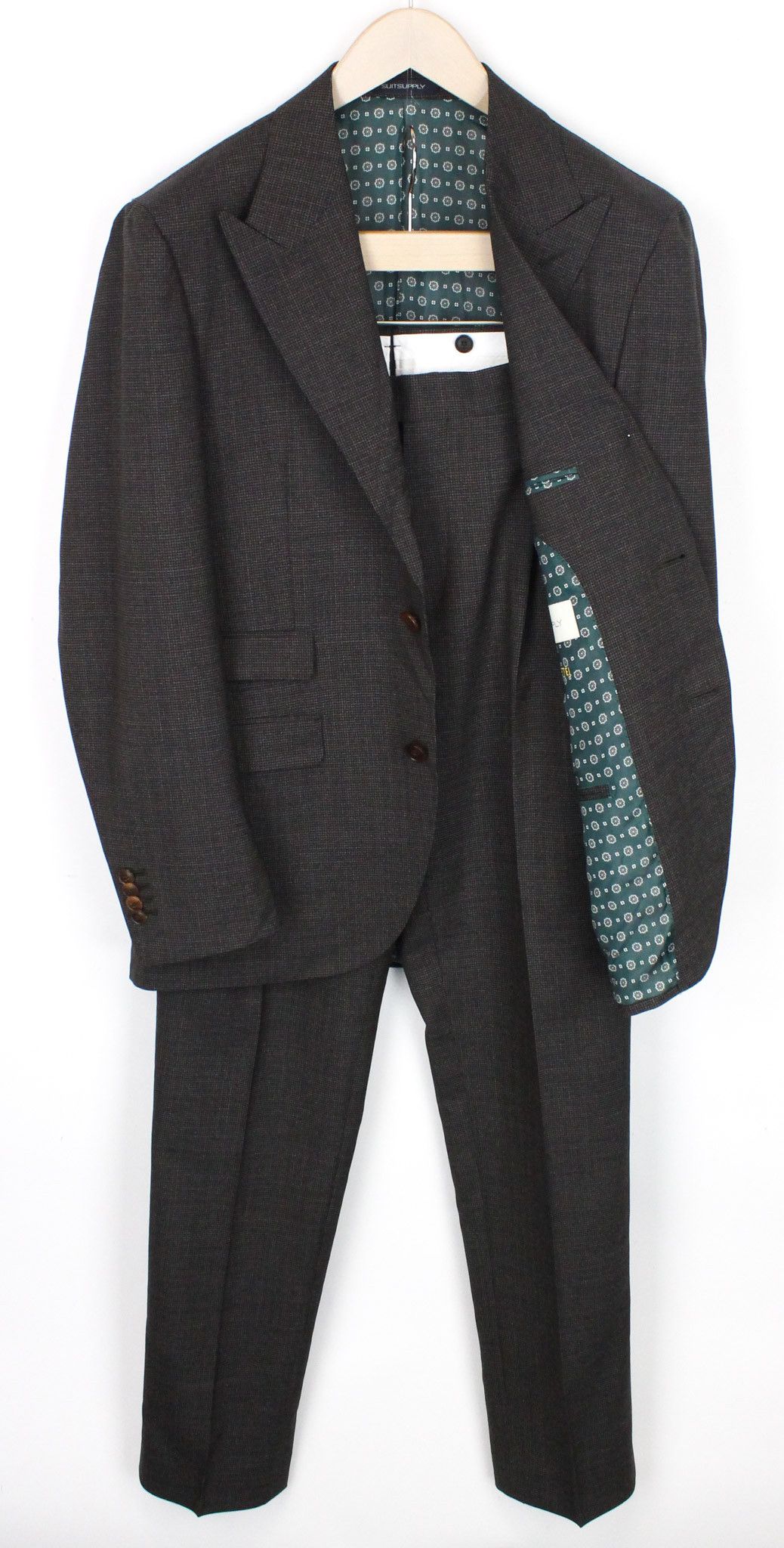 image of Suitsupply La Spalla Uk38R Wool Brown Slim Houndstooth Suit 71129, Men's