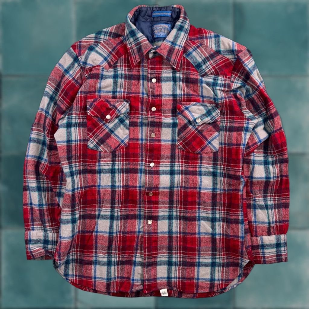 Pendleton VINTAGE Pendleton Shirt Western Plaid 100% Virgin Wool Red Pearl Snap Button-Up Long Sleeve Collared - Mens - Size L - Men Size US L / EU 52-54 / 3 - 1 Thumbnail
