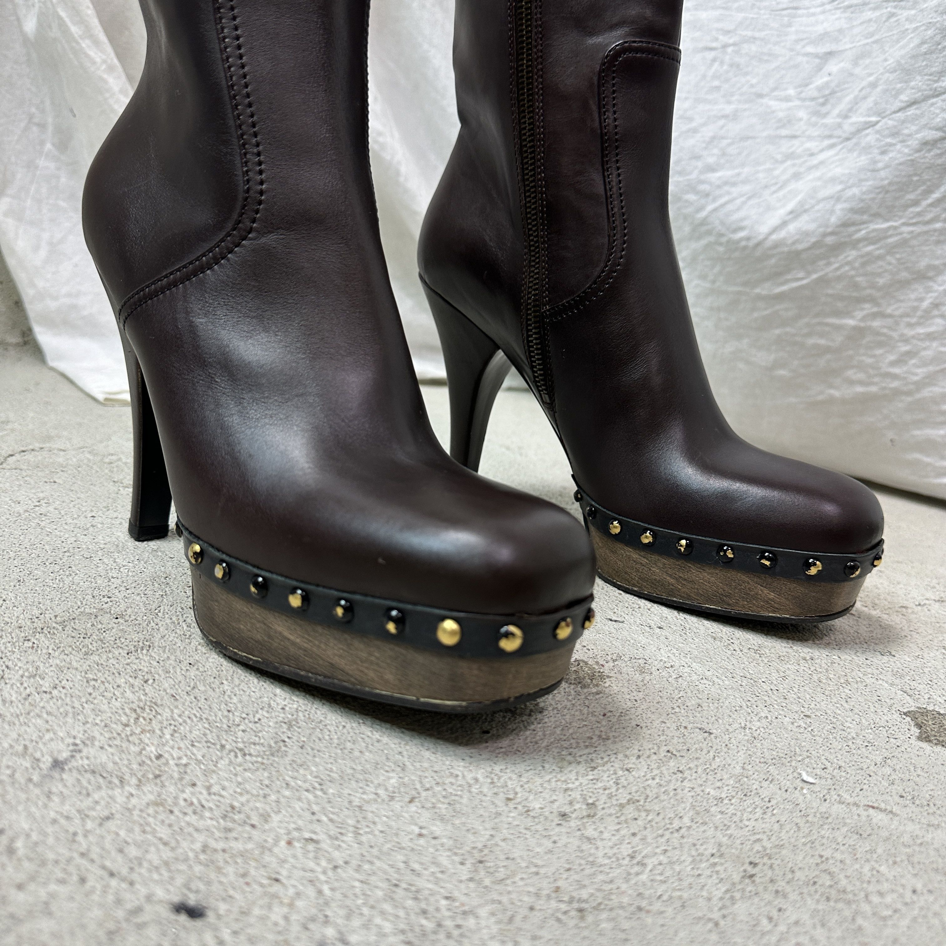 Miu Miu Vintage Leather Platform Studded Biker Miu Miu Boots Y2K Size US 8 / IT 38 - 3 Thumbnail