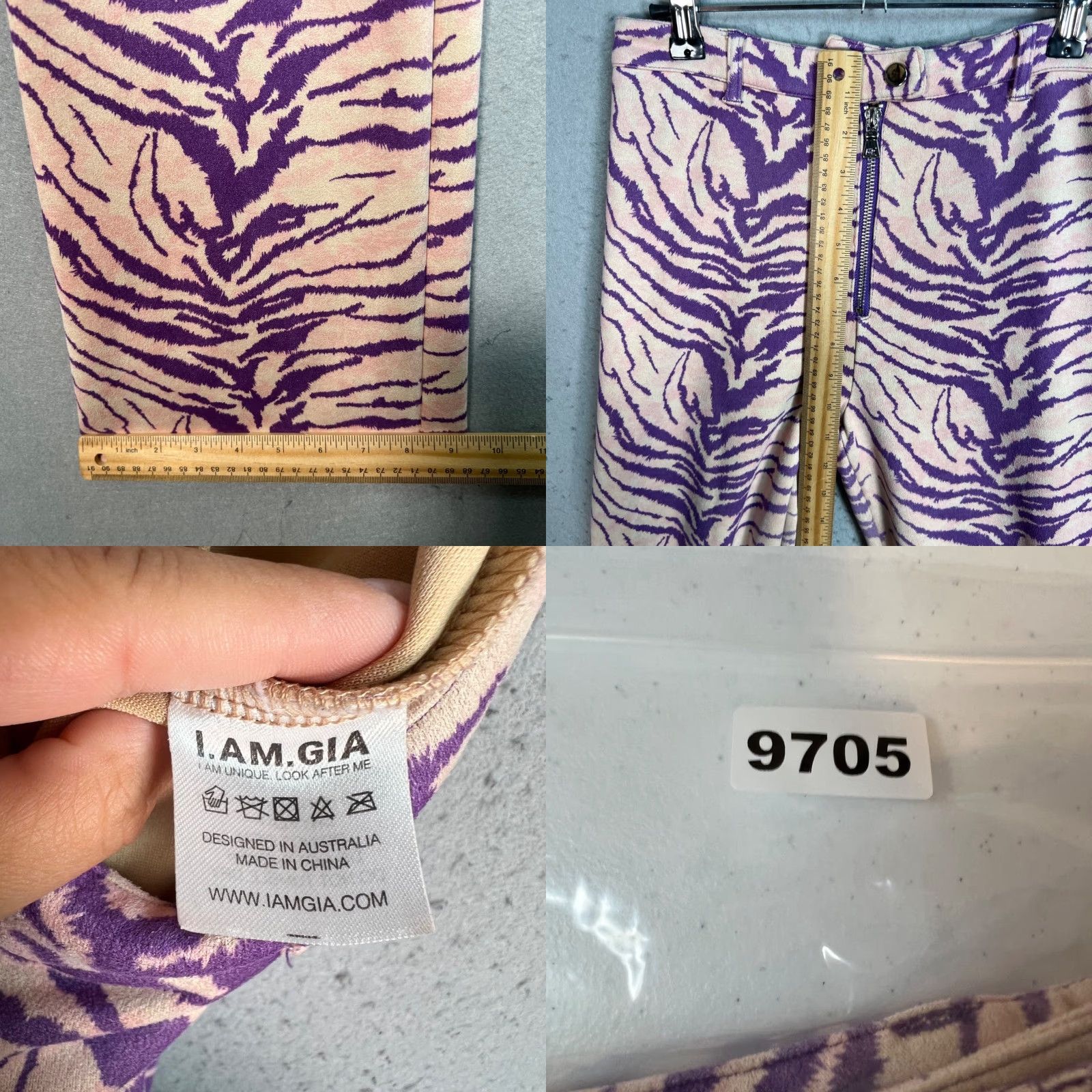 I.AM.GIA Zebra Print Pants Womens Medium Purple Beige Straight Leg
