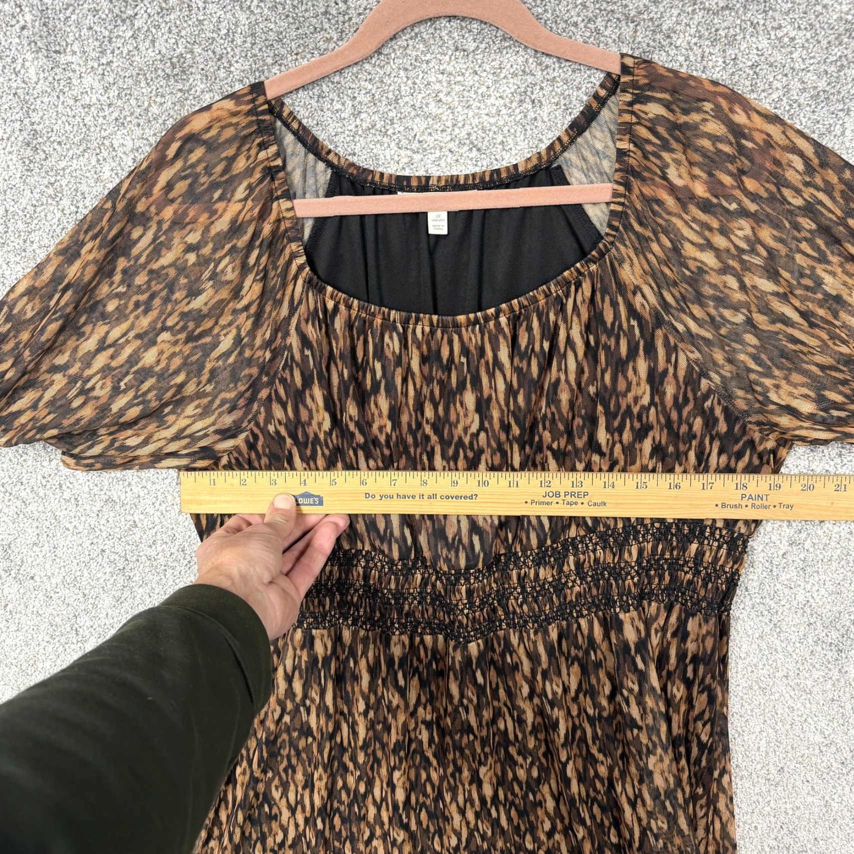 Vintage Terra & Sky Dress 1X Brown Abstract Animal Smocked Midi Whimsigoth Indie Sleaze Shirt/ Dress Size XL / US 12-14 / IT 48-50 - 4 Thumbnail