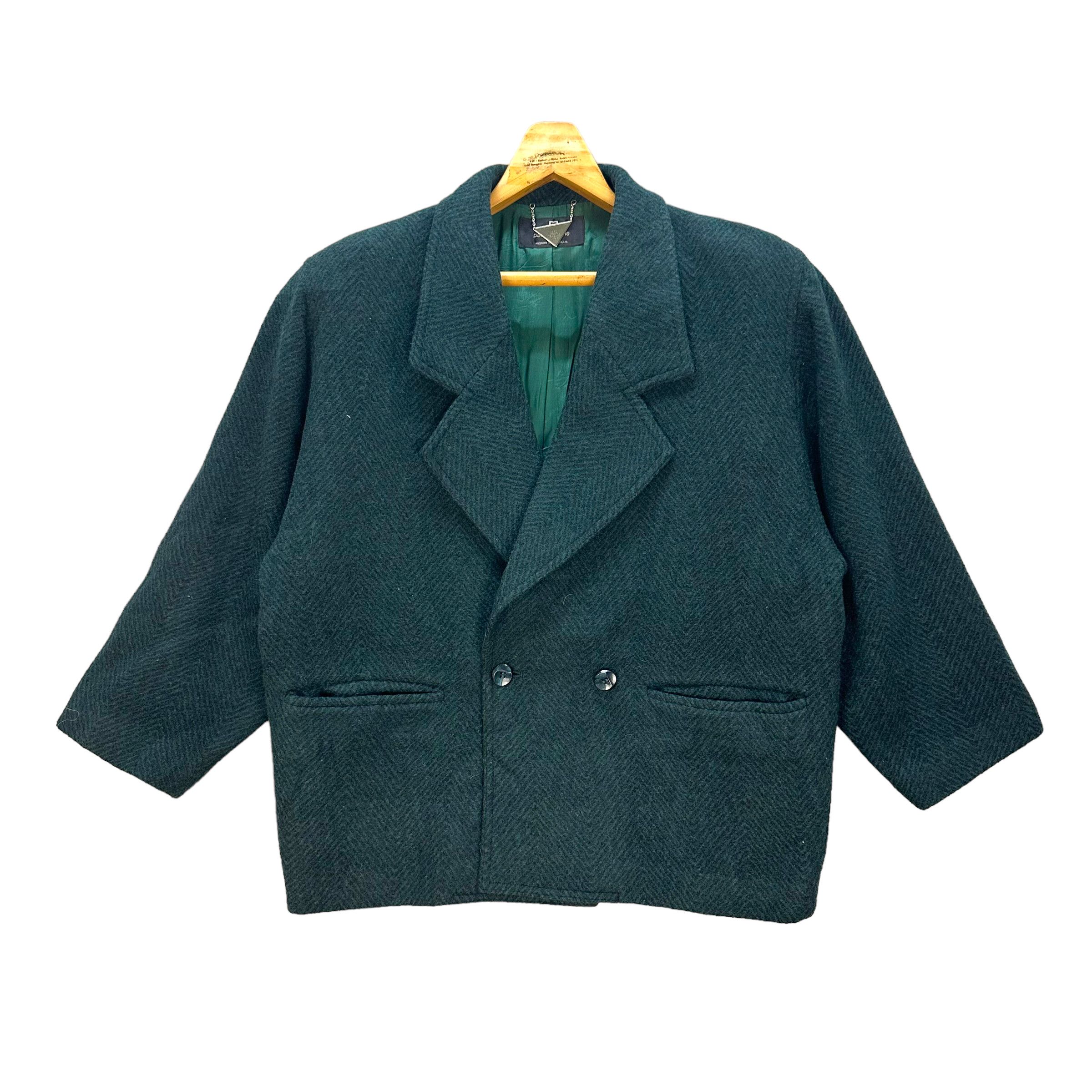 Vintage PACO ROBANNE DOUBLE BREASTED WOOL COAT HERRINGBONE #8267-219 Size L / US 10 / IT 46 - 1 Thumbnail