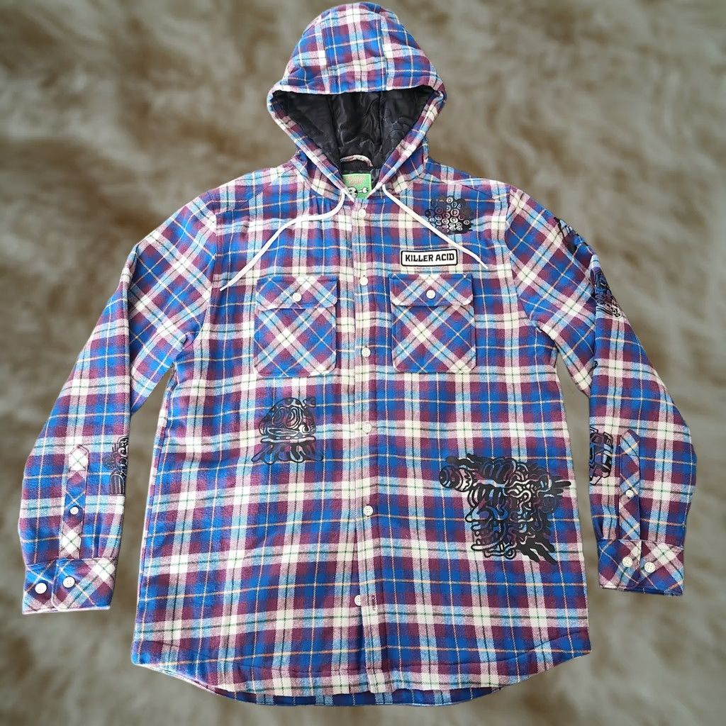 Vintage Killer Acid Shacket Jacket Mens Medium Hoodie Flaid Plaid Trippy Psychedelic Flannel Size US M / EU 48-50 / 2 - 1 Thumbnail