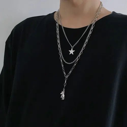 VIBE Unisex Steel Bear Star Multilayer Necklace Size ONE SIZE - 1 Thumbnail