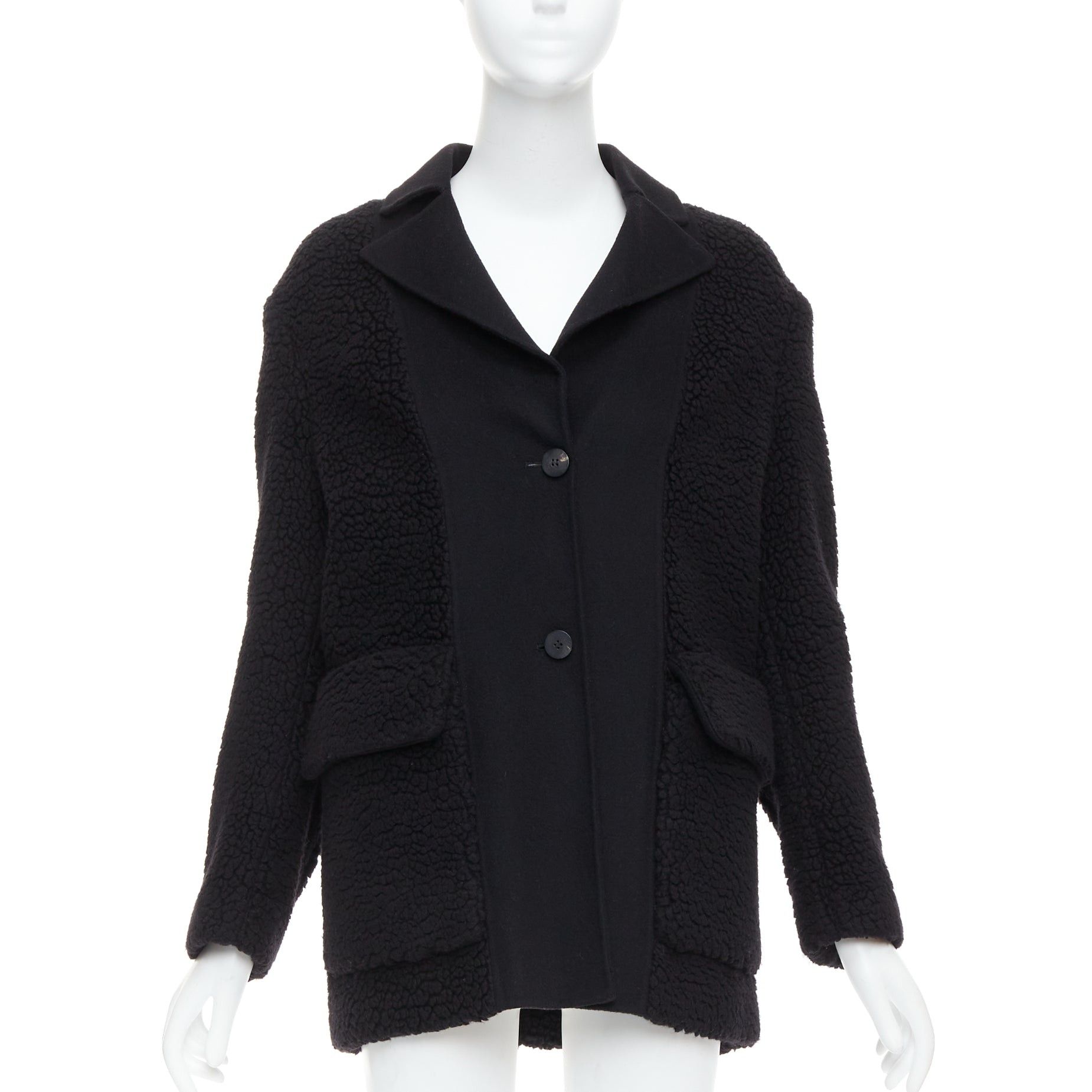 Dior DIOR 100% cashmere black teddy textured pocketed coat FR34 XS Size XS / US 0-2 / IT 36-38 - 1 Thumbnail