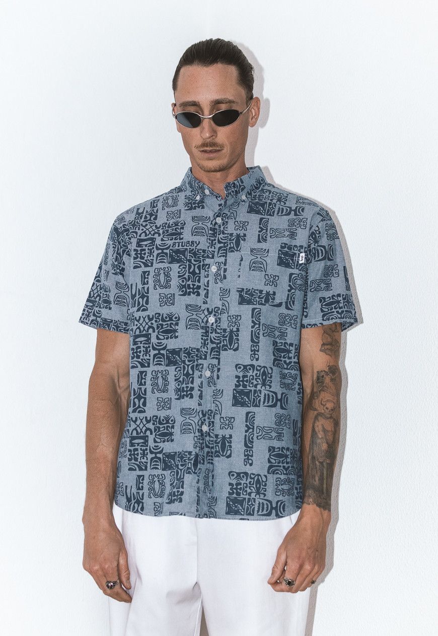 Designer × Stussy Faded blue Stussy Shirt Geometric Stussy Printed Shirt Size US M / EU 48-50 / 2 - 5 Thumbnail