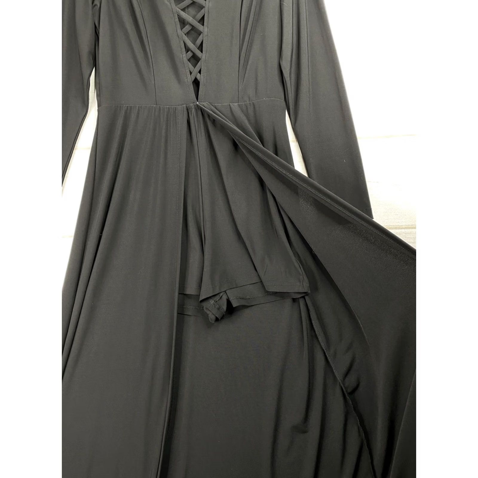 Venus Venus Womens Black Maxi Romper Dress M Overlay w/Shorts Witchy Vamp Goth Stretch Romper Dress Size M / US 6-8 / IT 42-44 - 5 Thumbnail