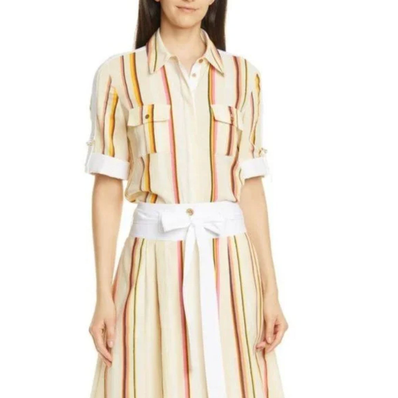 Tory Burch Tory Burch Canyon Striped Cotton Shirt Size 6 Collared Size S / US 4 / IT 40 - 4 Thumbnail