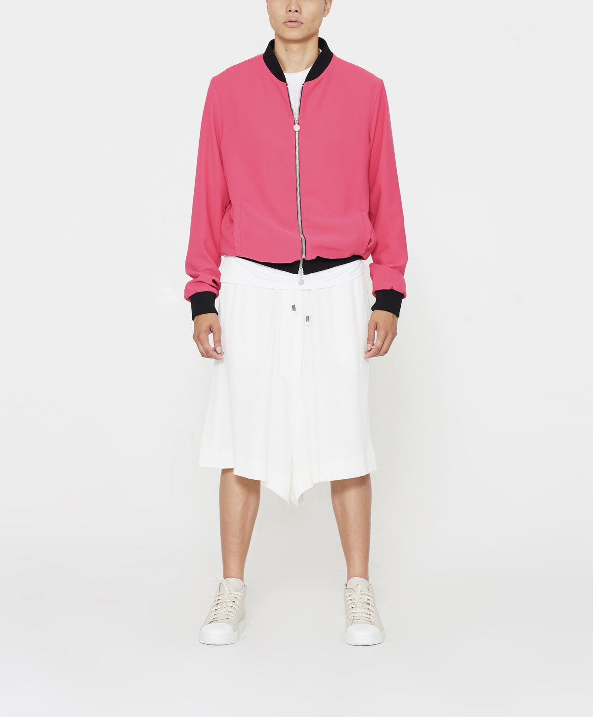 image of Frank Debourge The Limited Edition Silk& Crepe Bomber" In Fushia Pink in Fuchsia (Size Medium)