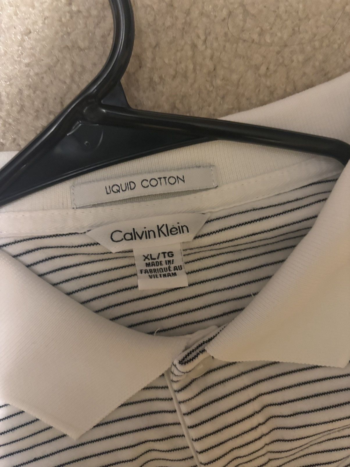 Calvin Klein CALVIN KLEIN Men's XL White Striped Polo Slim Fit Liquid Size US XL / EU 56 / 4 - 3 Thumbnail