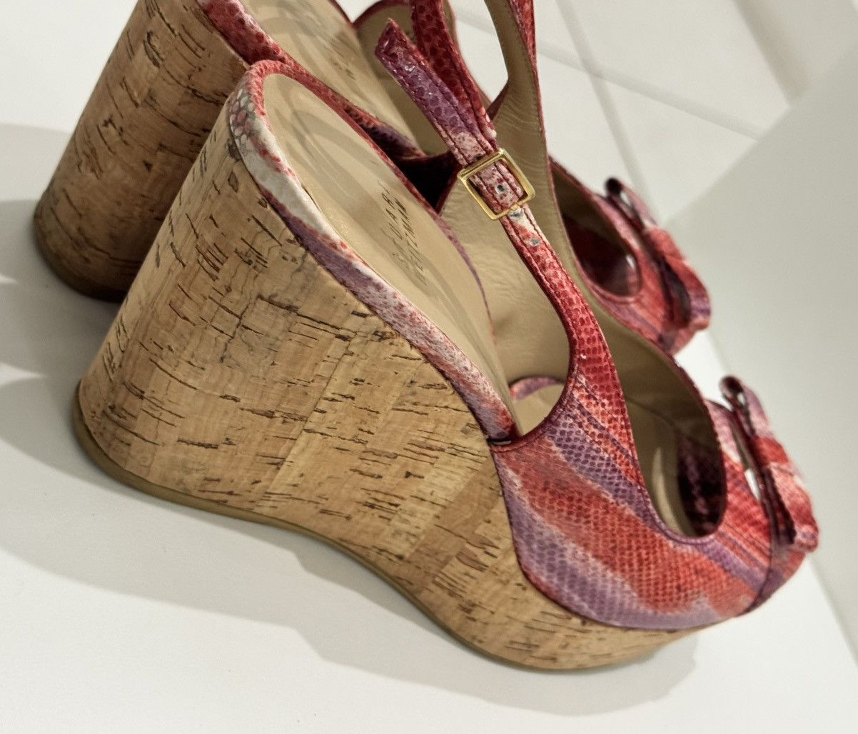 Stuart Weitzman Stuart Weitzman Red Pink Leather Wedge Slingback Buckle Size US 8.5 / IT 38.5 - 6 Thumbnail
