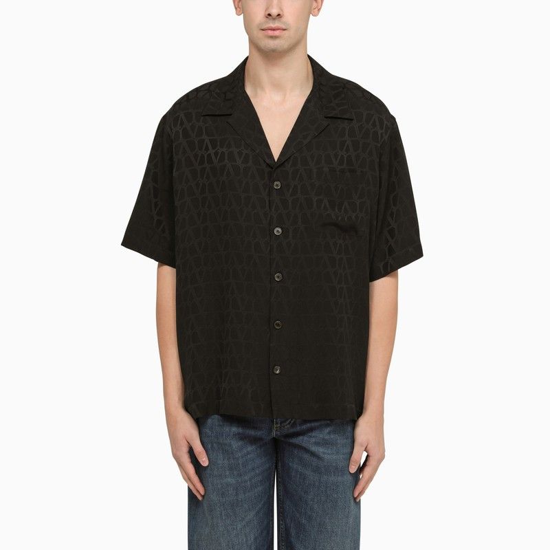 image of Valentino Black Silk Shirt With Toile Iconographe Pattern, Men's (Size XL)