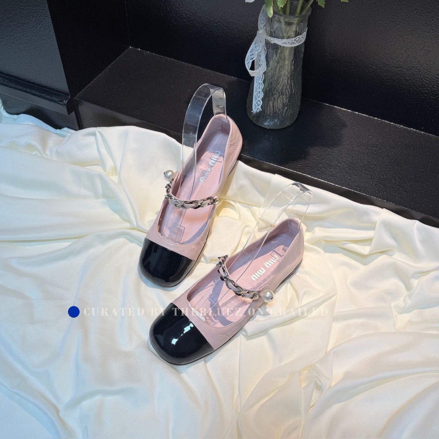 Miu Miu Miu Miu Black Pink Pearl Chain Shoes Size US 5.5 / IT 35.5 - 1 Thumbnail