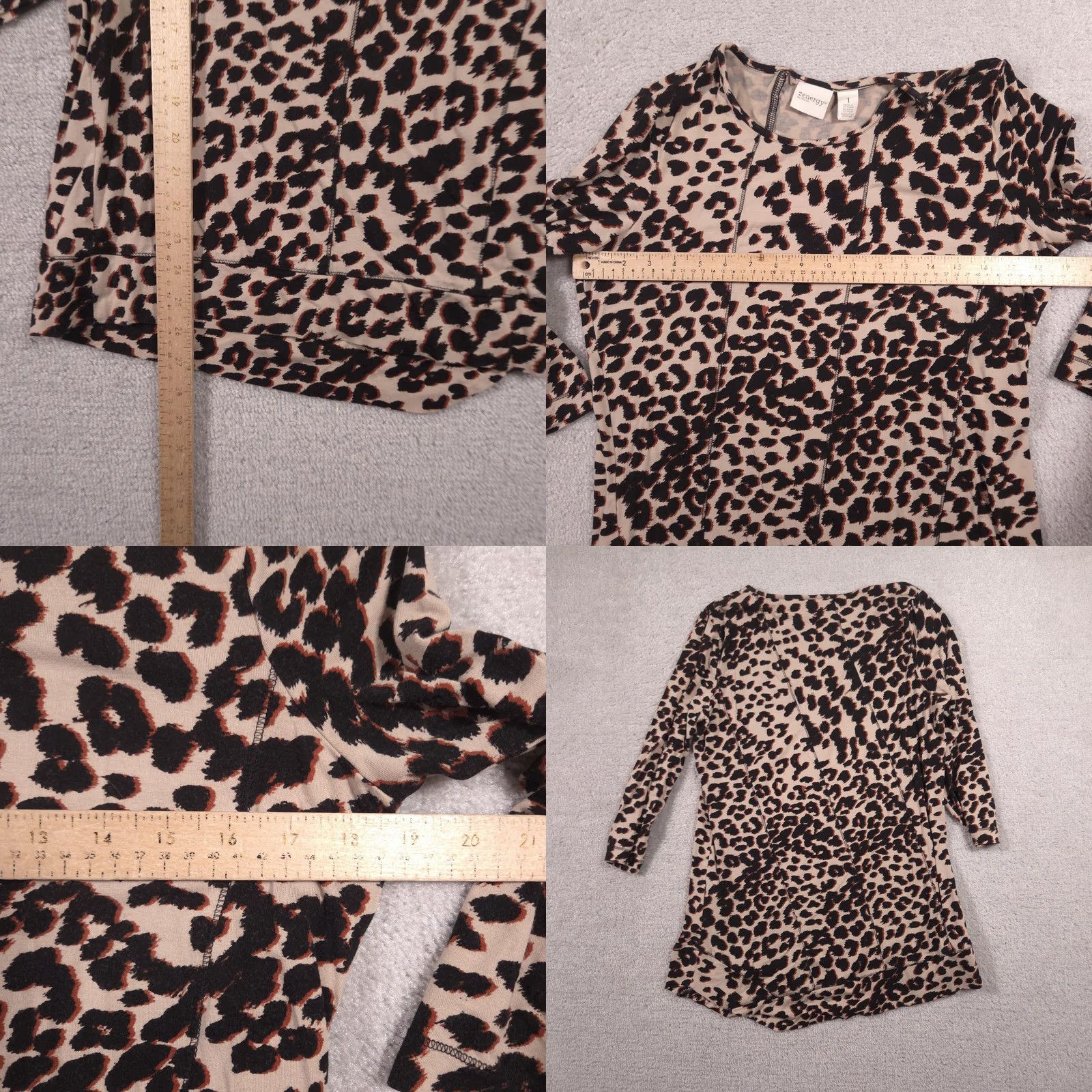 Vintage Chico's Zenergy Shirt Womens 1 Brown Leopard Print 3/4 Sleeve Stretch Tunic Top Size XS / US 0-2 / IT 36-38 - 8 Thumbnail