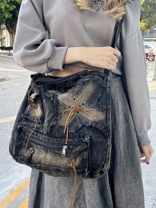 Vintage Vintage Black Denim Shoulder Bag Size ONE SIZE - 3 Thumbnail