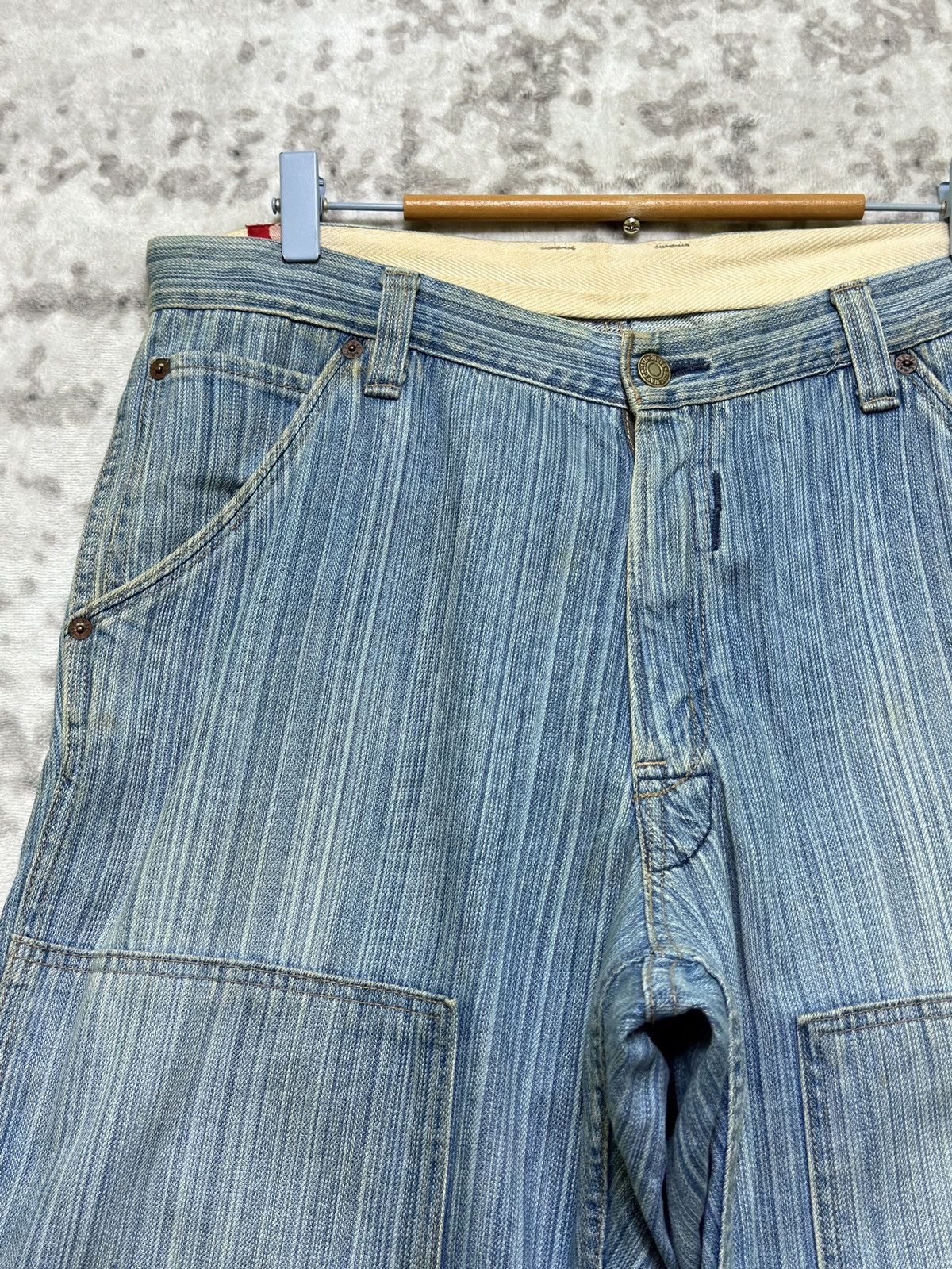 Japanese Brand Vintage BLUE WAYS Striped Distressed Double Knee Denim Pant Size US 32 / EU 48 - 4 Thumbnail