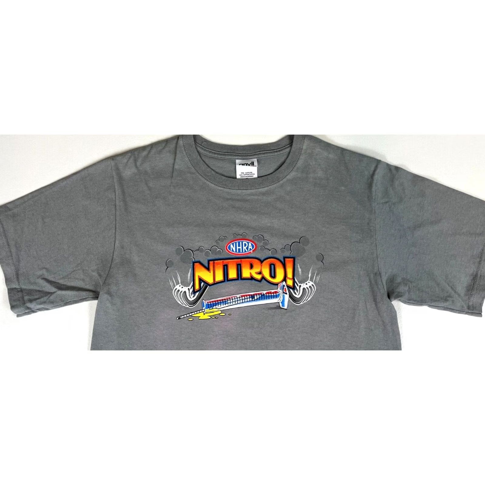 Anvil VINTAGE NHRA T-Shirt Anvil Short Sleeve Gray 90s Nitro! Double-Sided Size S Mens Size US S / EU 44-46 / 1 - 6 Thumbnail