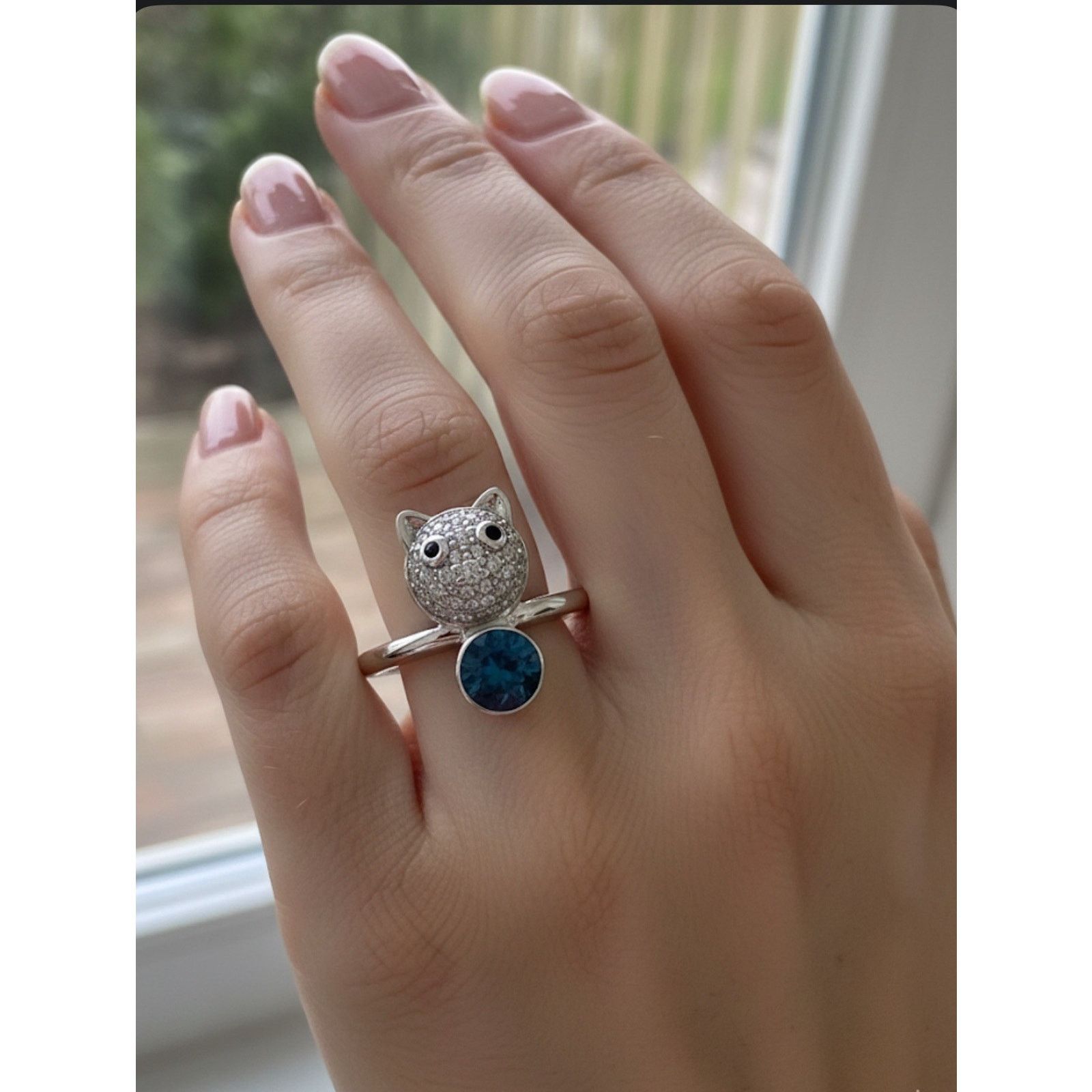 & Other Stories Silvertone Blue Swarovski Stone Cat Ring for Ladies Size 6 Size ONE SIZE - 2 Thumbnail