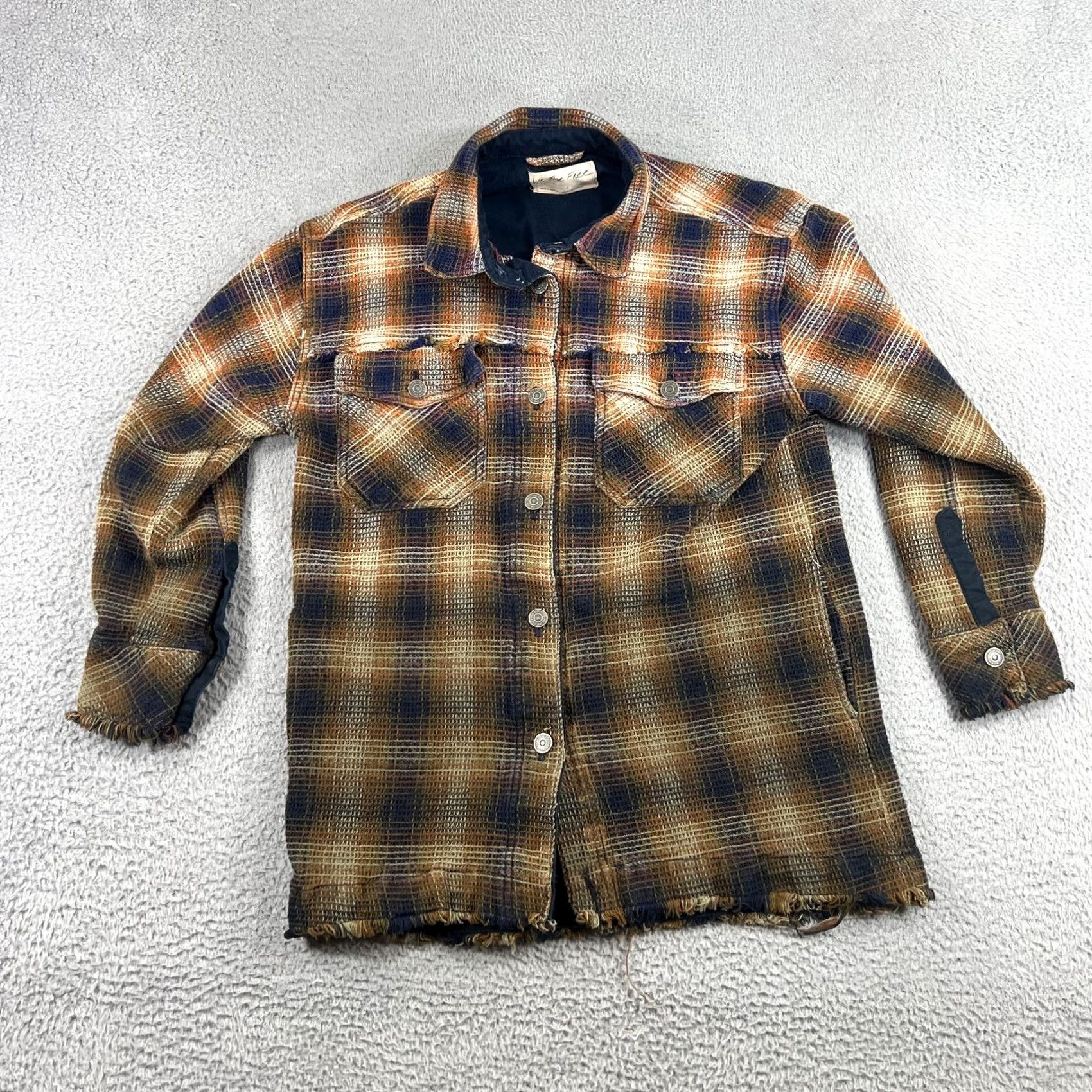 Free People Free People We The Free Shacket Jacket Womens Small Blue Brown Plaid Distressed Size S / US 4 / IT 40 - 2 Thumbnail