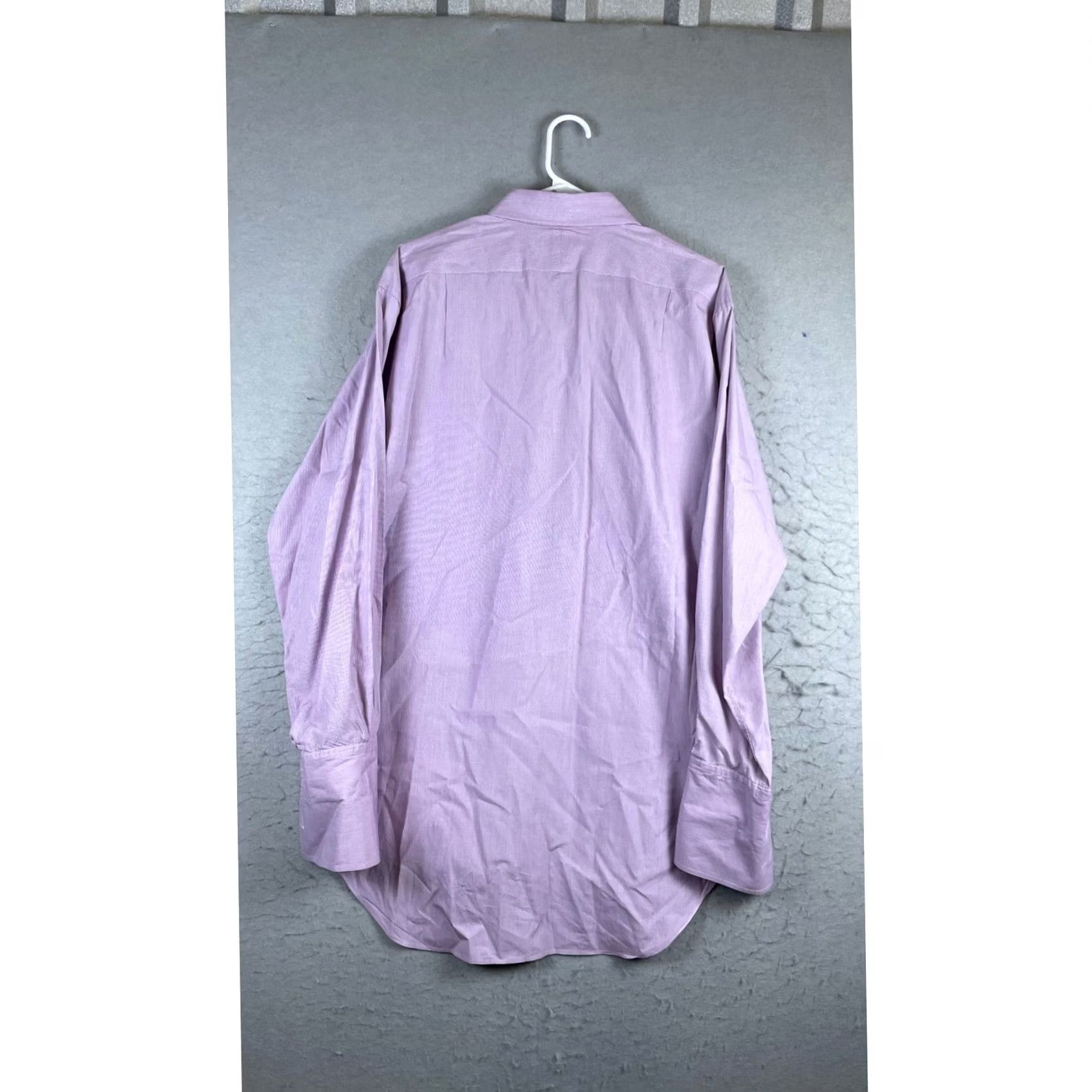 Vintage TM Lewin Mens Dress Shirt Purple Micro Check Regular Fit Cotton 17.5 Size 48R - 3 Thumbnail