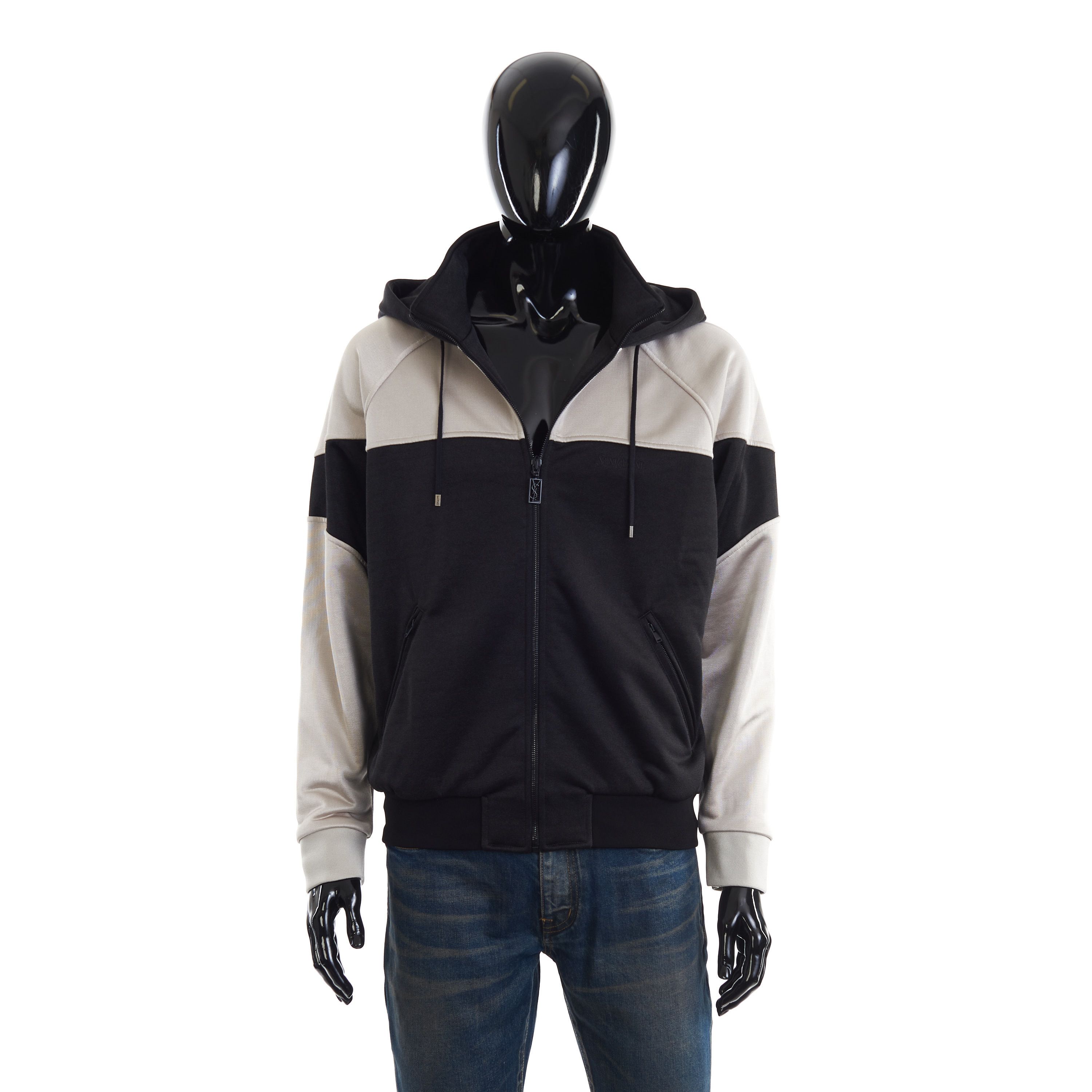 image of Saint Laurent Paris Black And Grey Saint Laurent Zip-Up Hoodie in Black/Grey, Men's (Size Small)