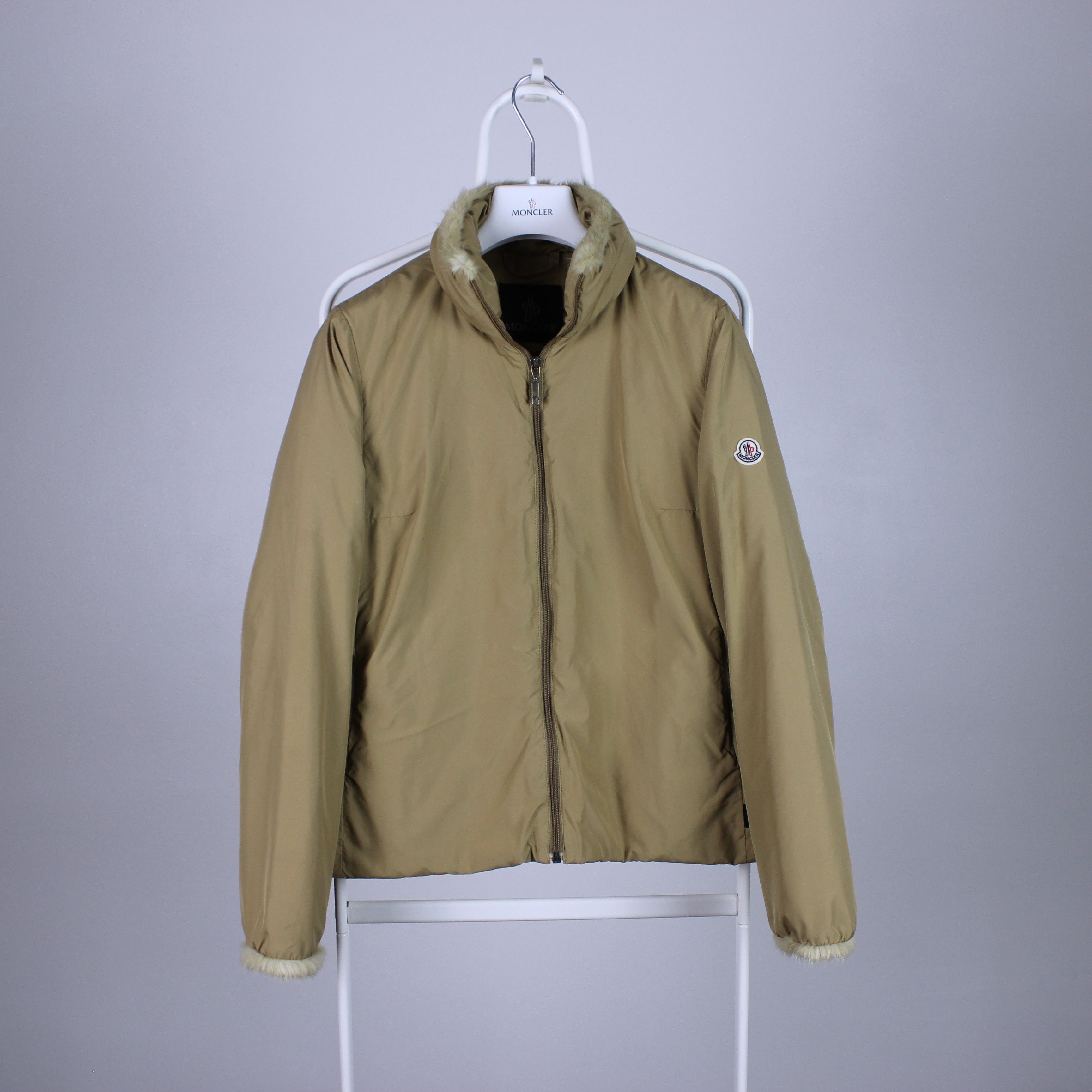 image of Moncler Women Jacket Down Faux Elements M Beige (Size Medium)