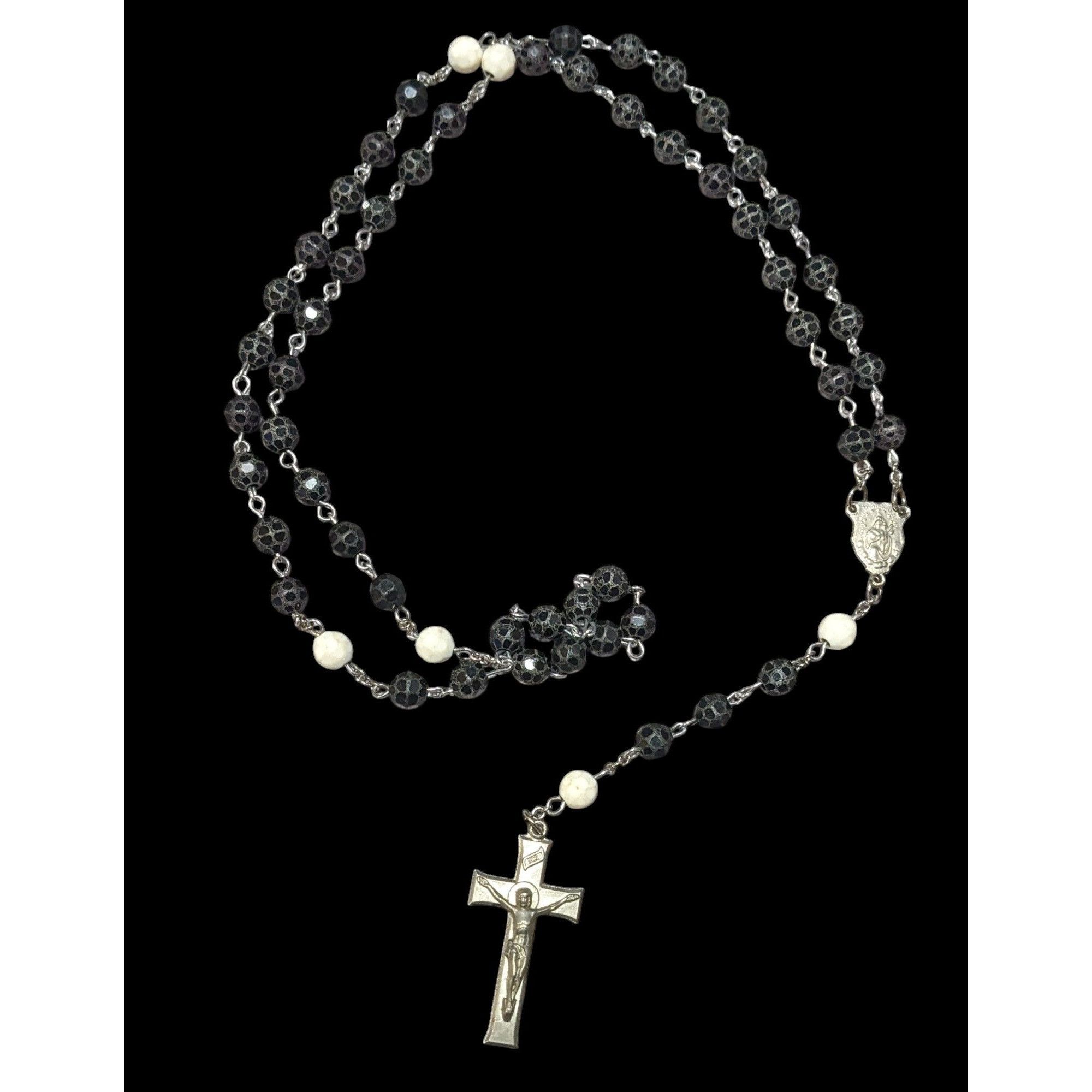 Other Vintage Black White And Silver Tone Textured Beaded Rosary N Size ONE SIZE - 1 Thumbnail