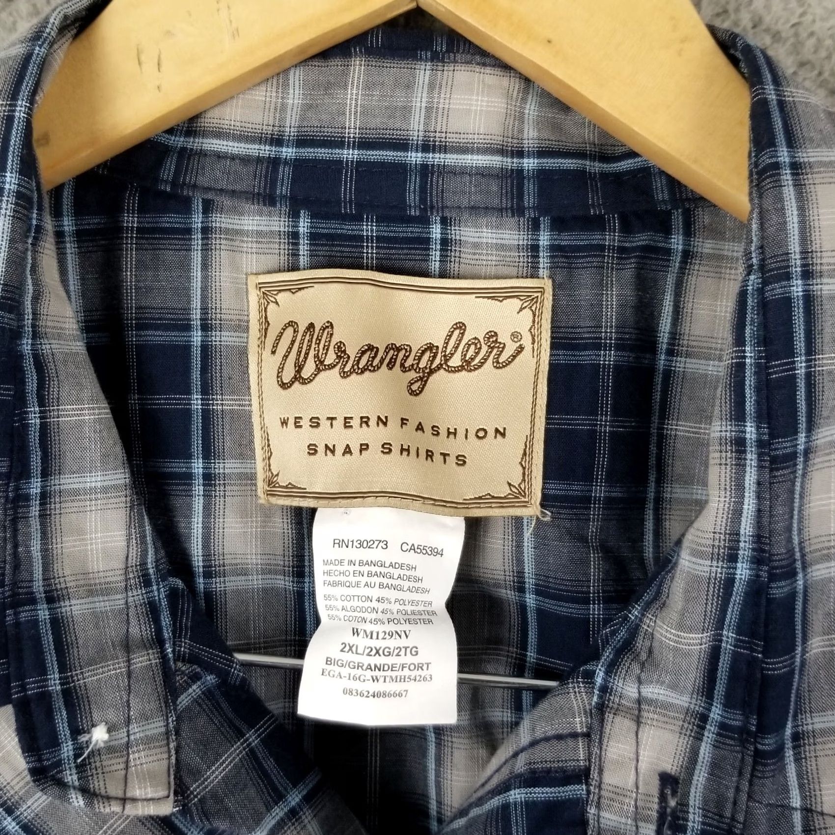Wrangler Wrangler Western Shirt XXL Plaid Blue Long Sleeve Pearl Snap Sawtooth Button-Up Mens Size US XXL / EU 58 / 5 - 2 Thumbnail