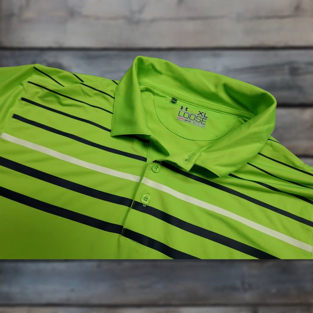 Under Armour Under Armour HeatGear Polo Mens XL Green Stripe Golf Bolger Ridge Performance Size US XL / EU 56 / 4 - 1 Thumbnail